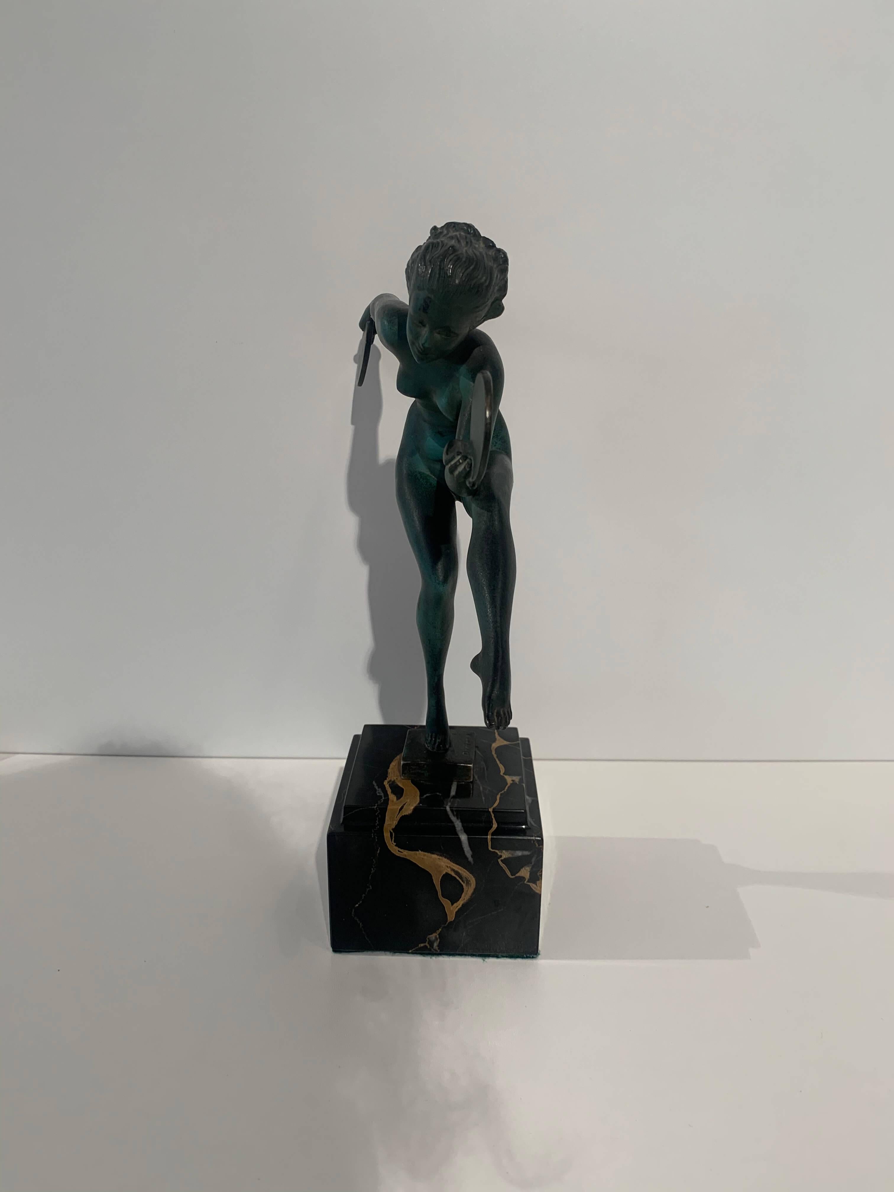 Art Deco Dancer Sculpture by Max Le Verrier, Signed Derenne, France circa 1930 3