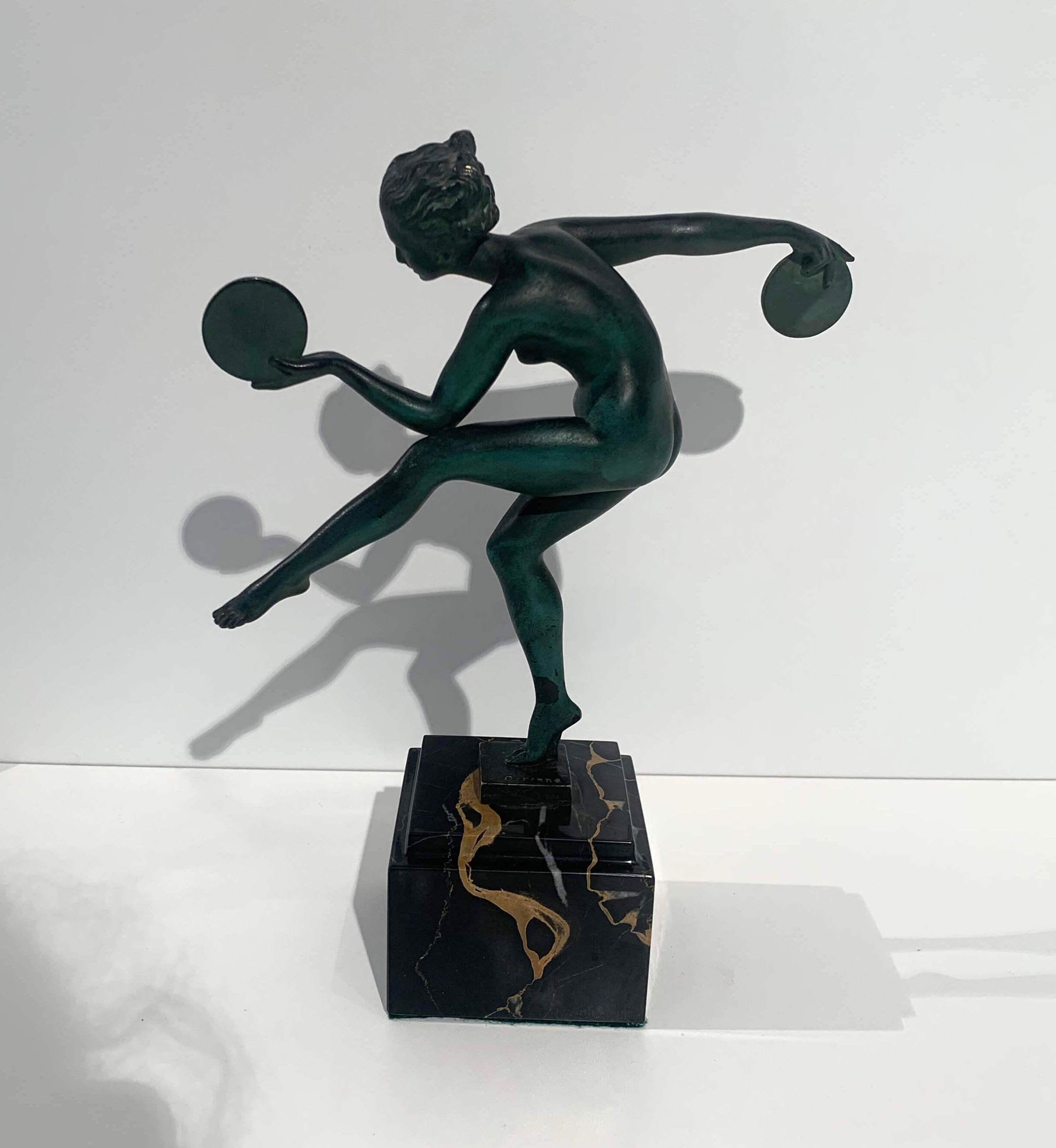 Art Deco Dancer Sculpture by Max Le Verrier, Signed Derenne, France circa 1930 5