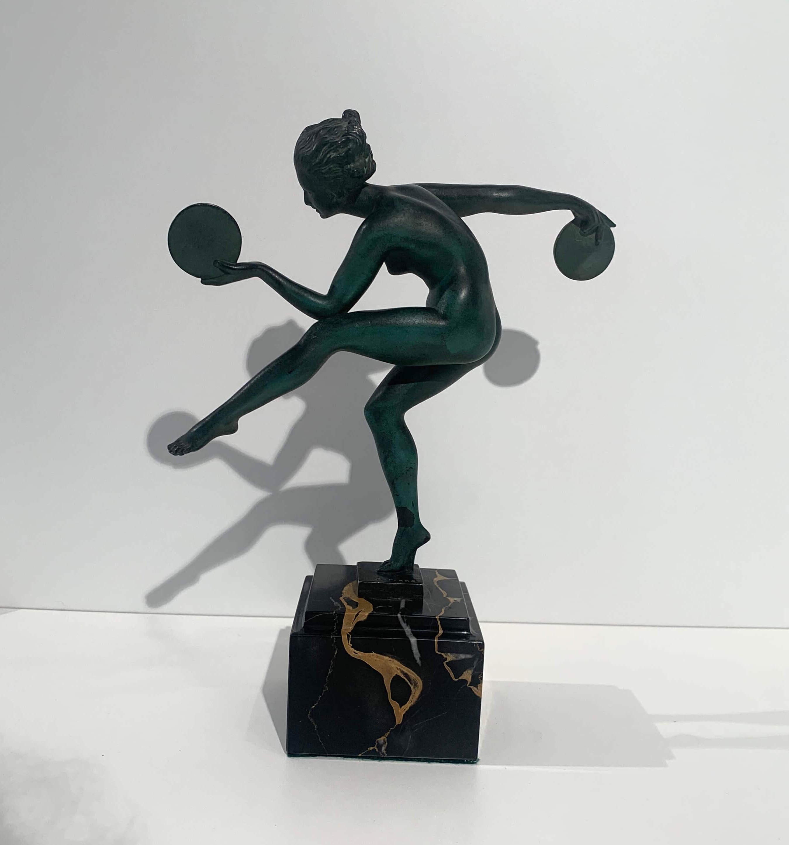 Art Deco Dancer Sculpture by Max Le Verrier, Signed Derenne, France circa 1930 6