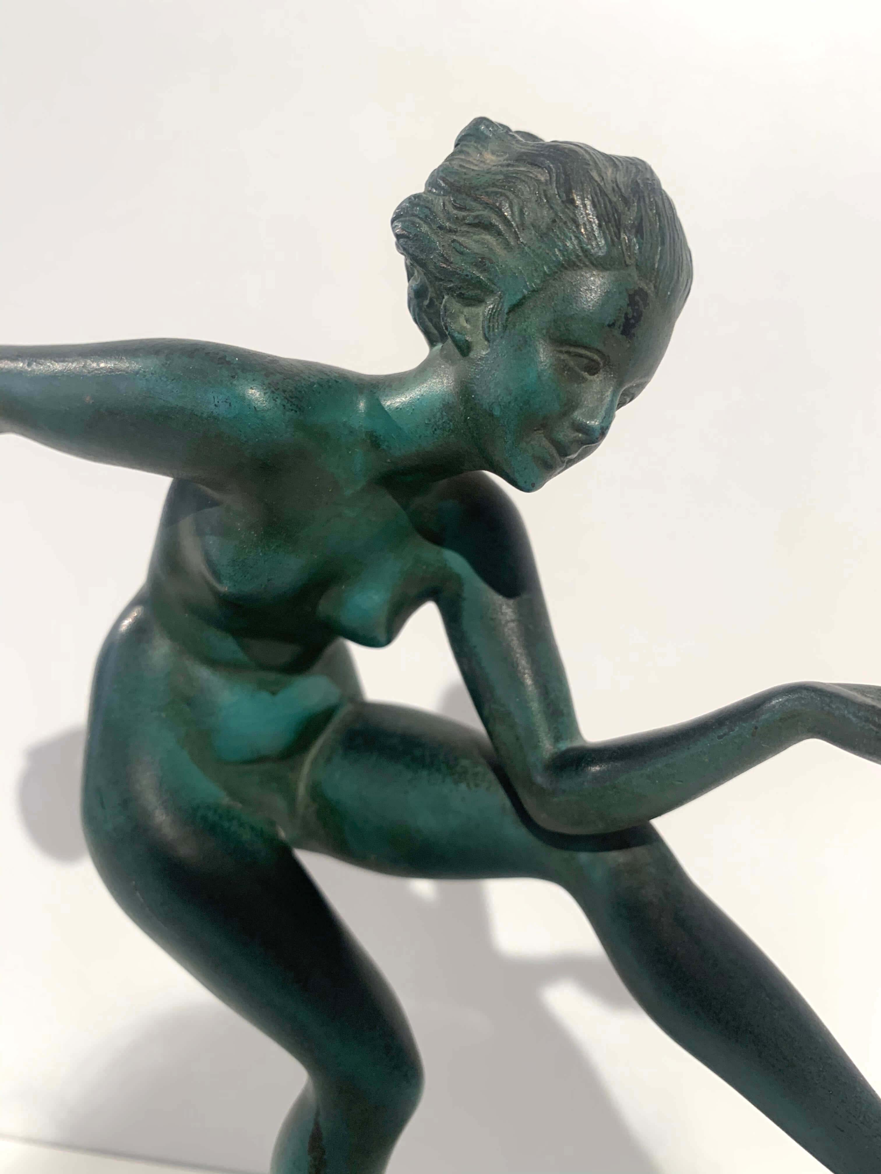 Art Deco Dancer Sculpture by Max Le Verrier, Signed Derenne, France circa 1930 12
