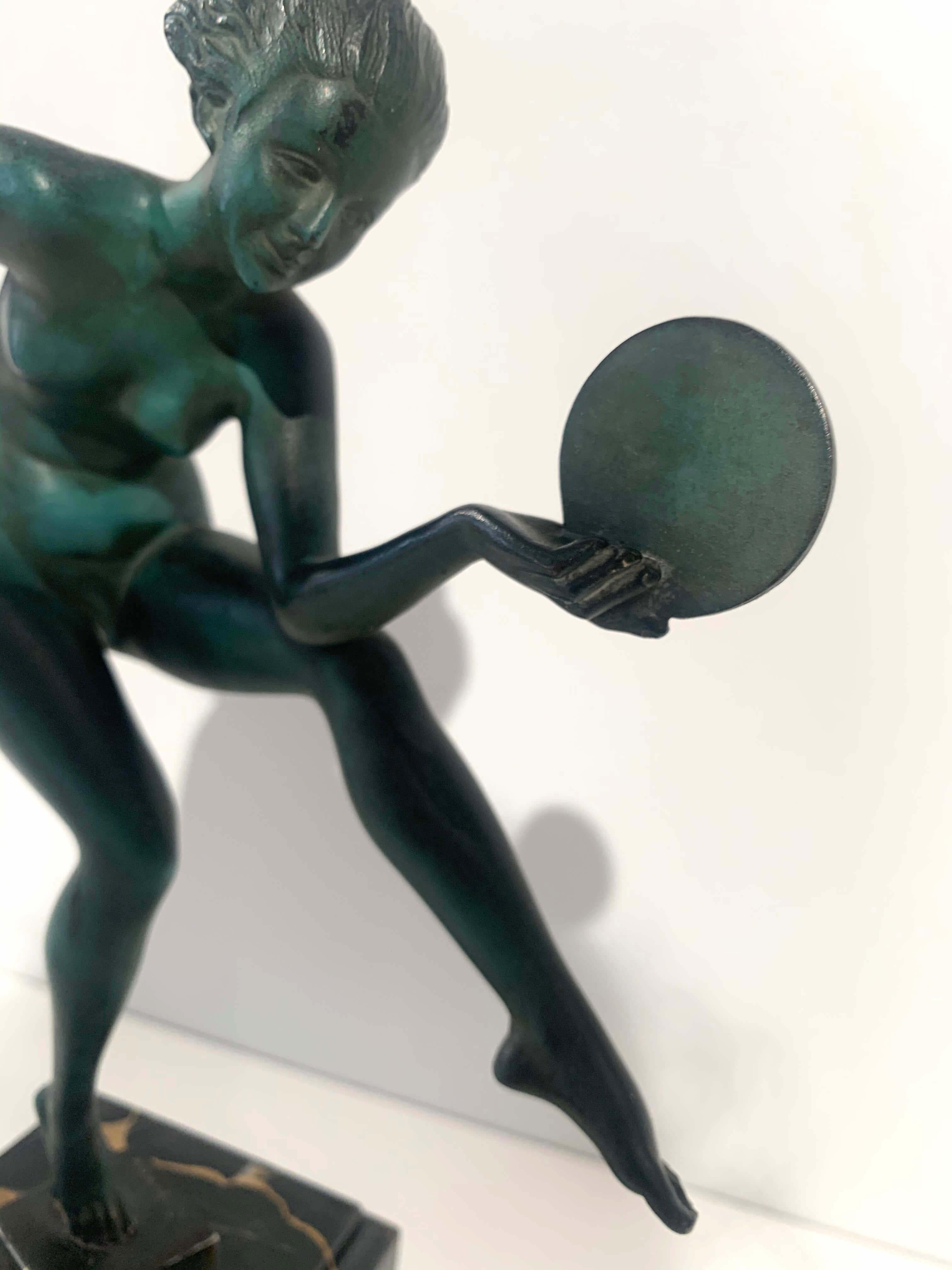 Art Deco Dancer Sculpture by Max Le Verrier, Signed Derenne, France circa 1930 13
