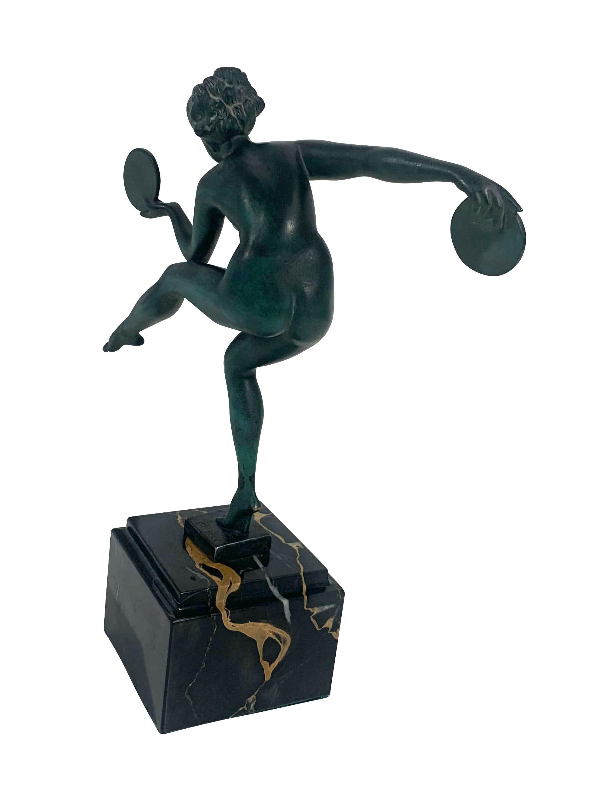 Cast Art Deco Dancer Sculpture by Max Le Verrier, Signed Derenne, France circa 1930
