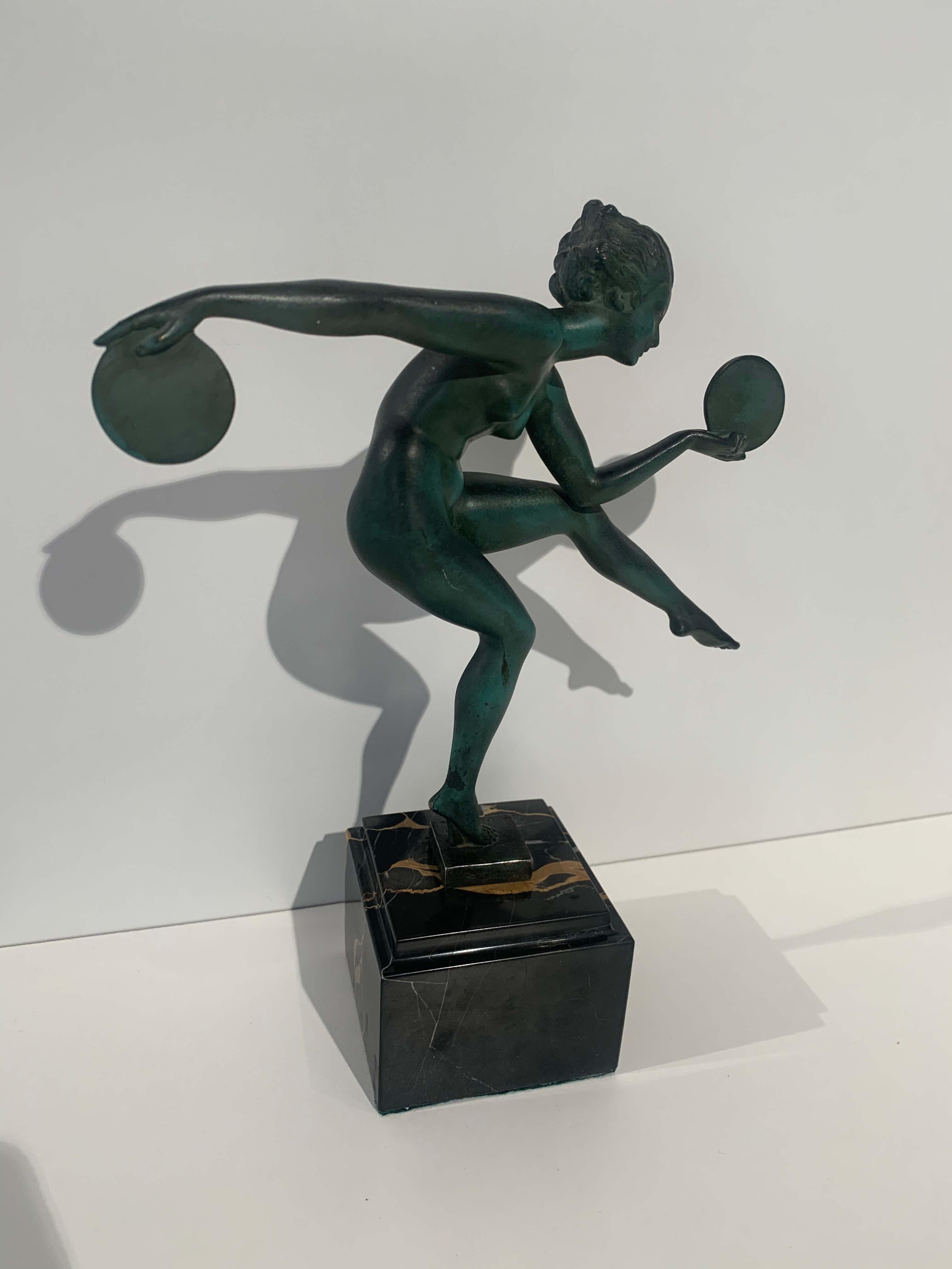 Art Deco Dancer Sculpture by Max Le Verrier, Signed Derenne, France circa 1930 1