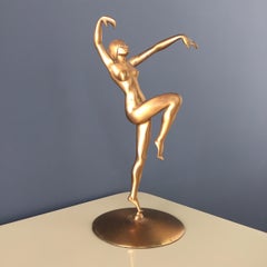 Art Deco Dancer Sculpture in Copper by Henri Lautier Cast by Robert Thew