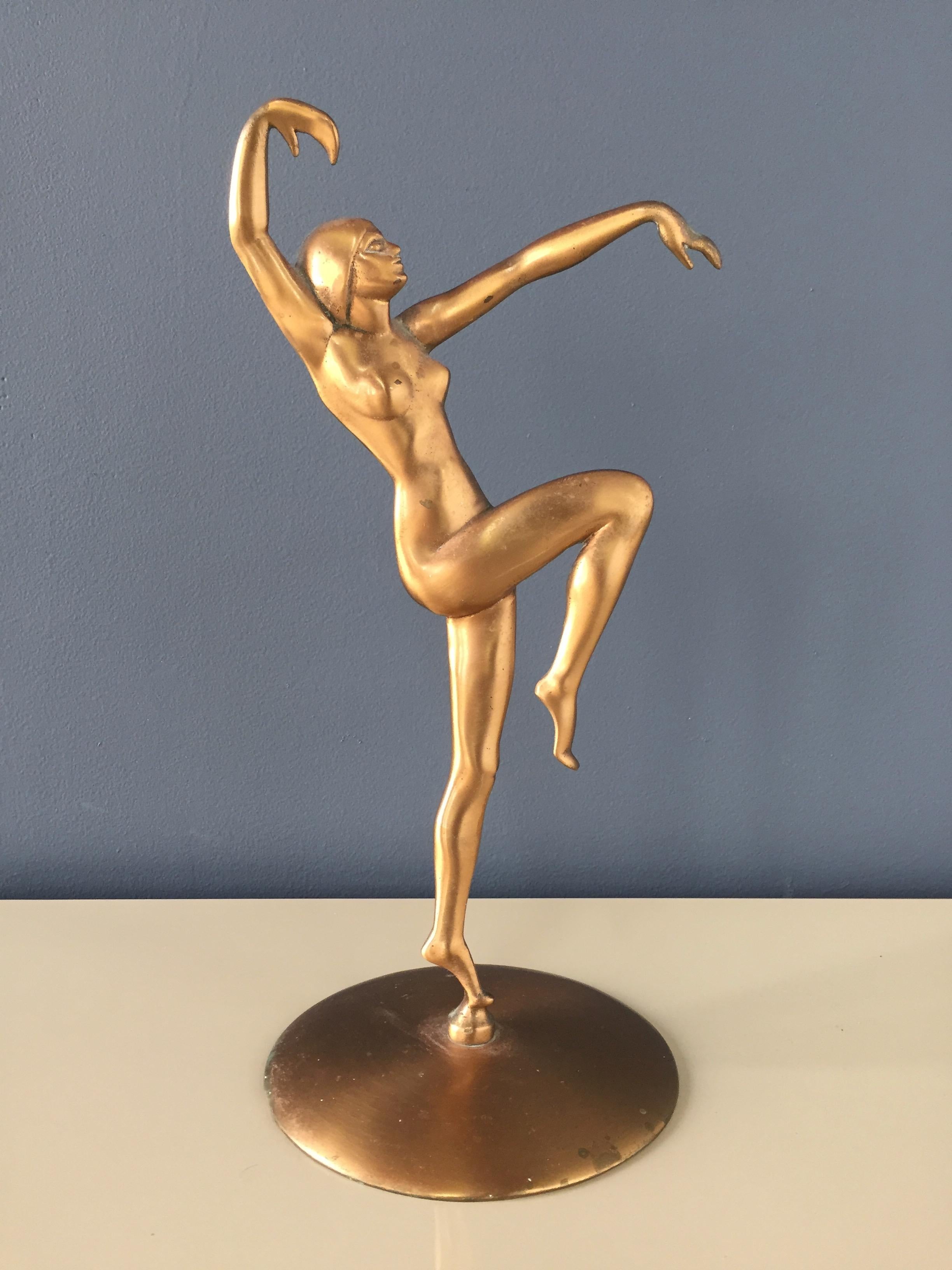 American Art Deco Dancer Sculpture in Copper by Henri Lautier Cast by Robert Thew For Sale