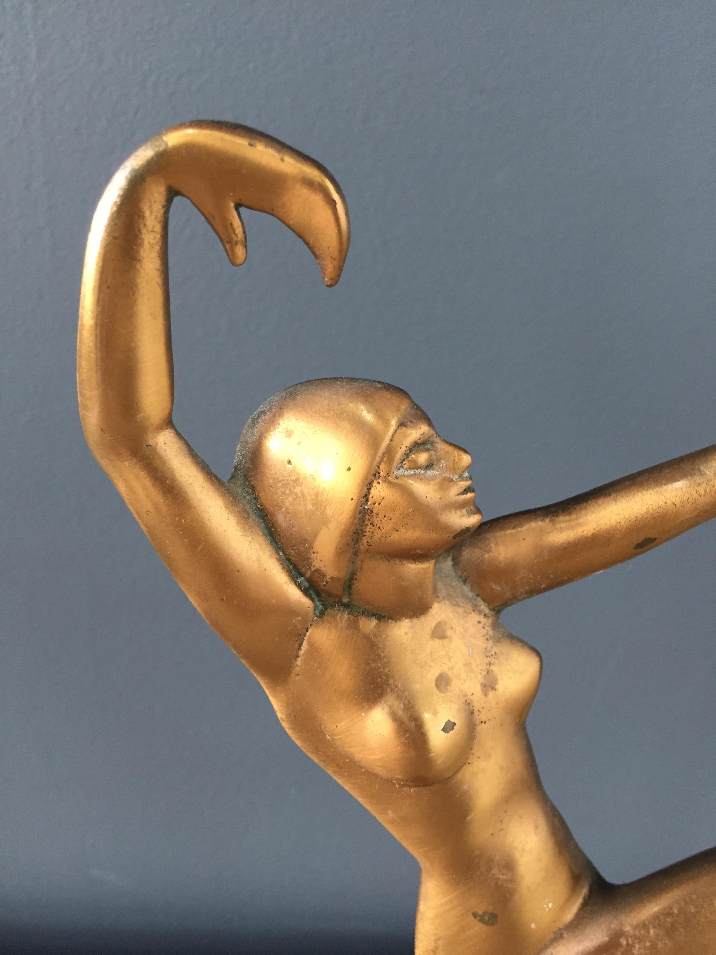 Art Deco Dancer Sculpture in Copper by Henri Lautier Cast by Robert Thew For Sale 1
