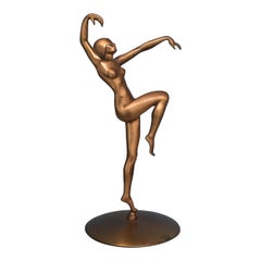 Art Deco Dancer Sculpture in Copper by Henri Lautier Cast by Robert Thew