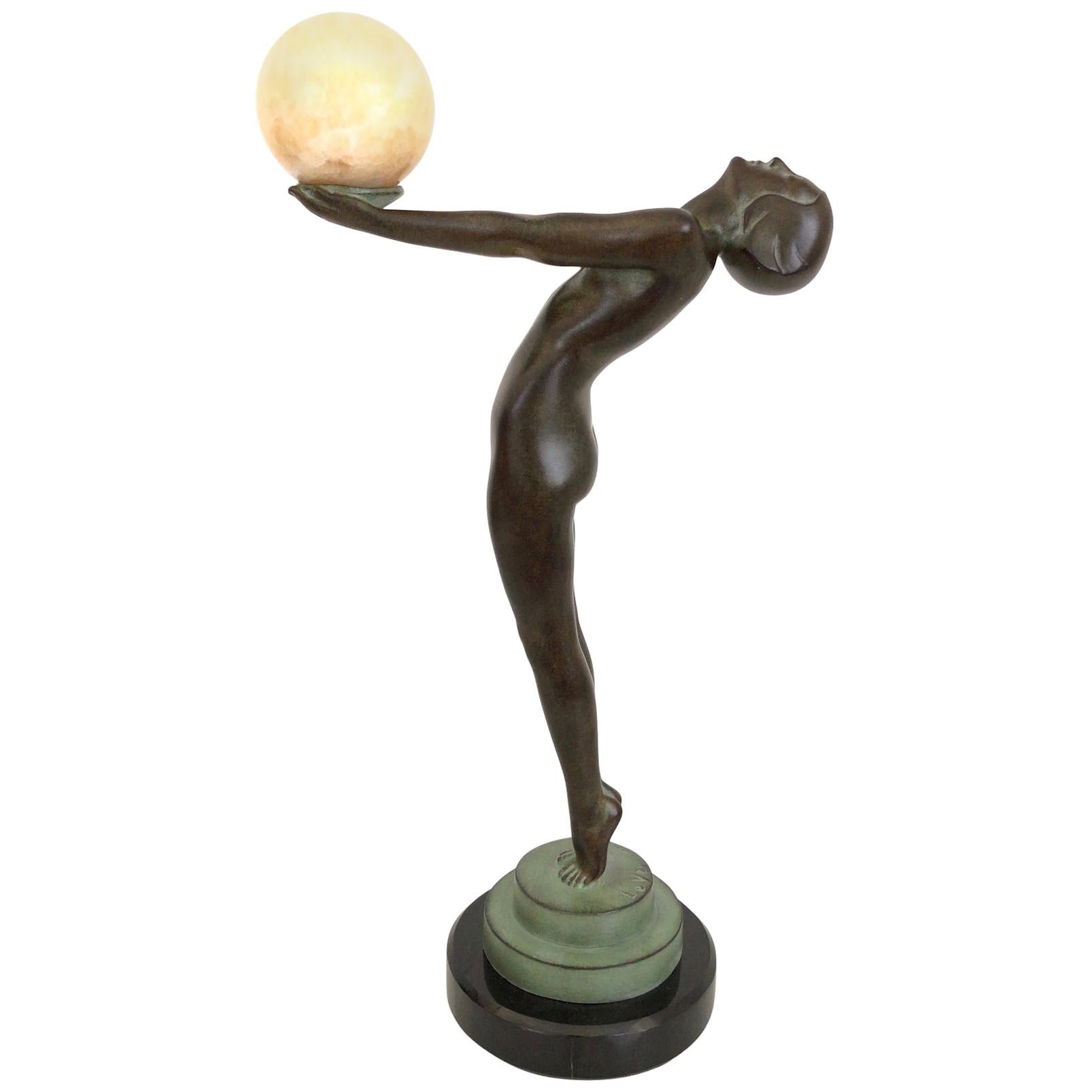 Art Deco Dancer Sculpture Leuer with Onyx Ball Original Max Le Verrier, France