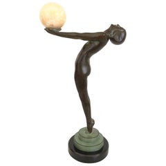 Art Deco Dancer Sculpture Lueur with Onyx Ball Original Max Le Verrier France