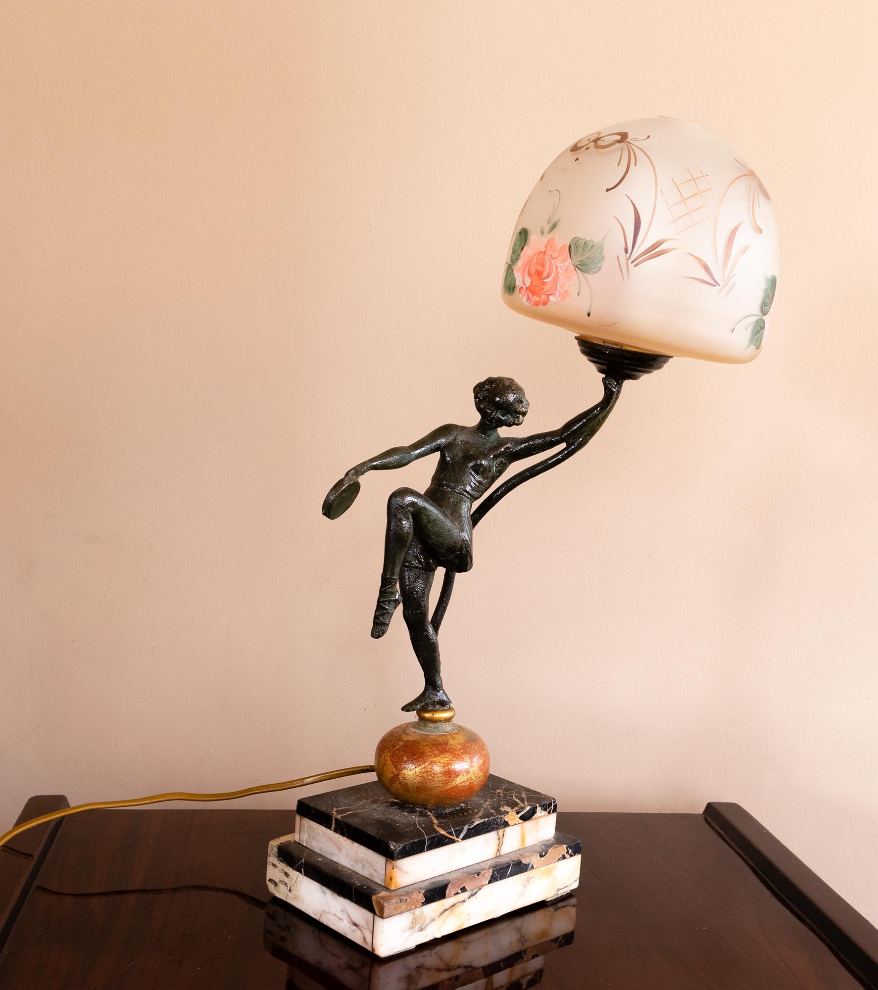 Art Deco Tänzerin Statue Tischlampe, 20. Jahrhundert, Frankreich im Angebot 3