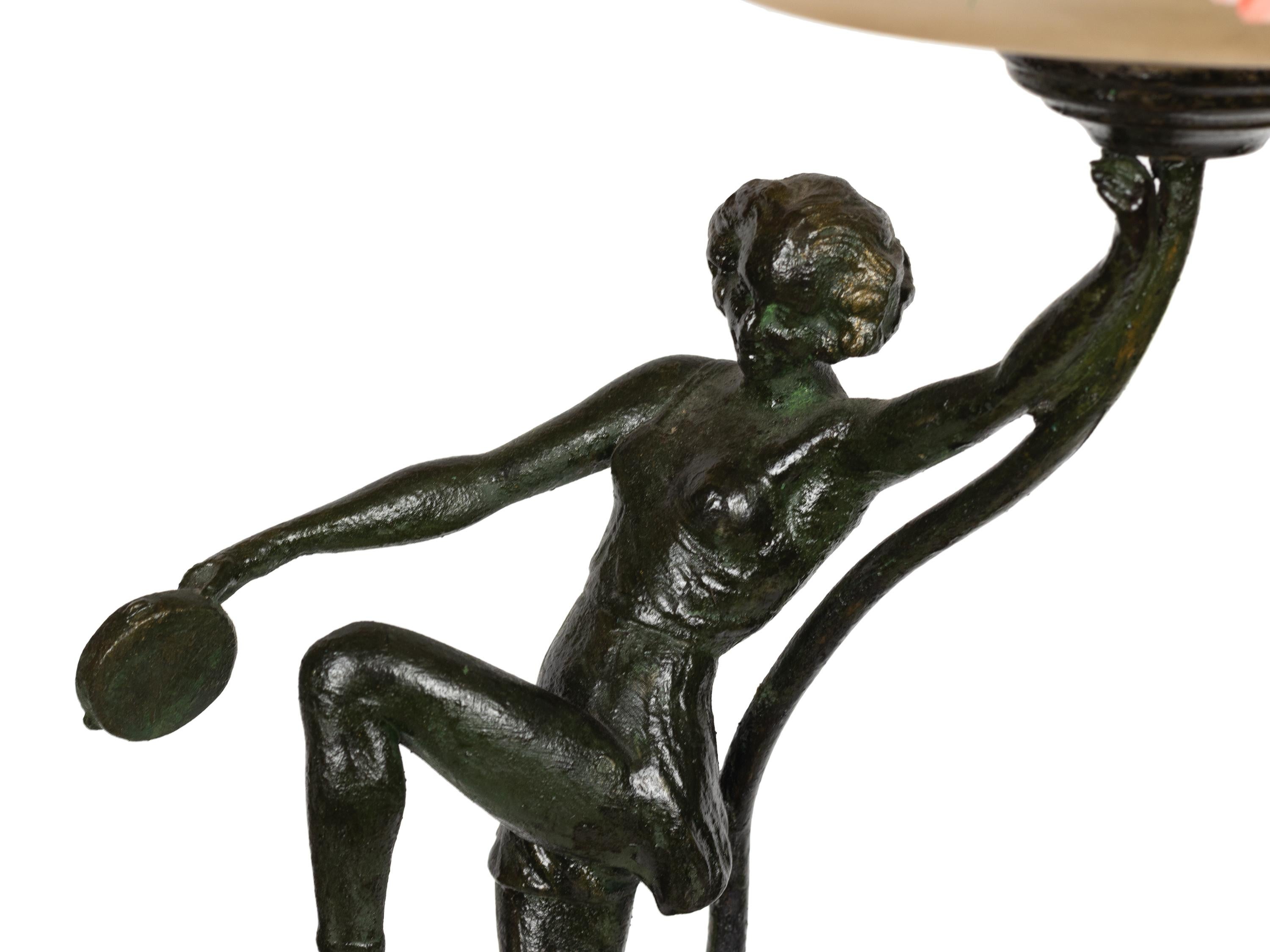 Art Deco Tänzerin Statue Tischlampe, 20. Jahrhundert, Frankreich im Zustand „Gut“ im Angebot in Lisbon, PT