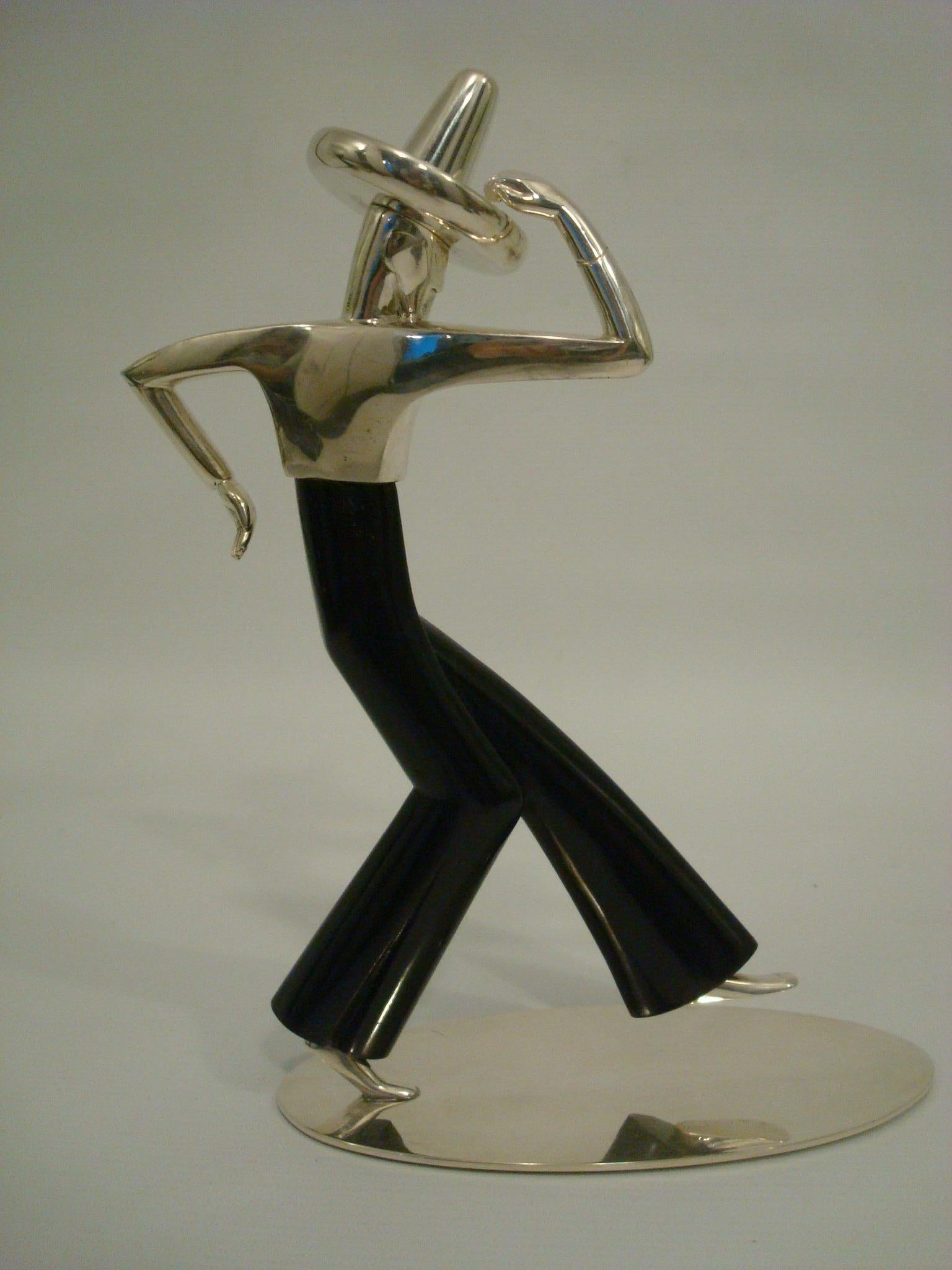 Bronze Art Deco Dancer Werkstatte Hagenauer Vienna Brass Polished Wood, Designed 1930s For Sale