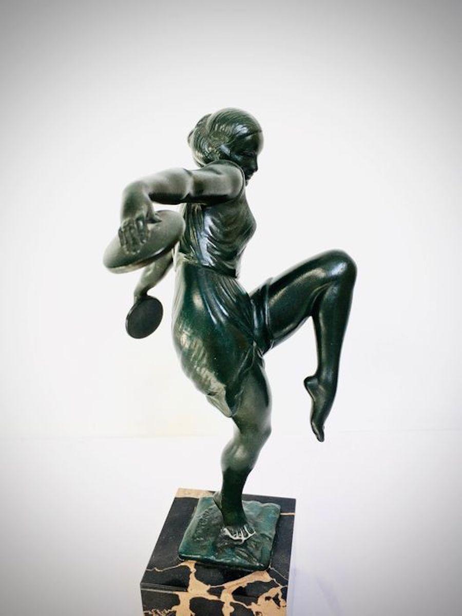 Art Deco Dancer with Cymbals Signed Fayral Sculpture on Mable Base 7