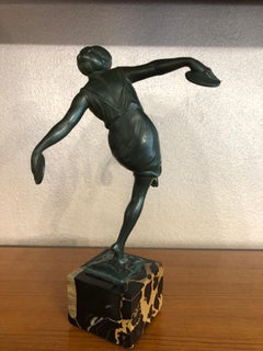 Art Deco Dancer with Cymbals Signed Fayral Sculpture on Mable Base