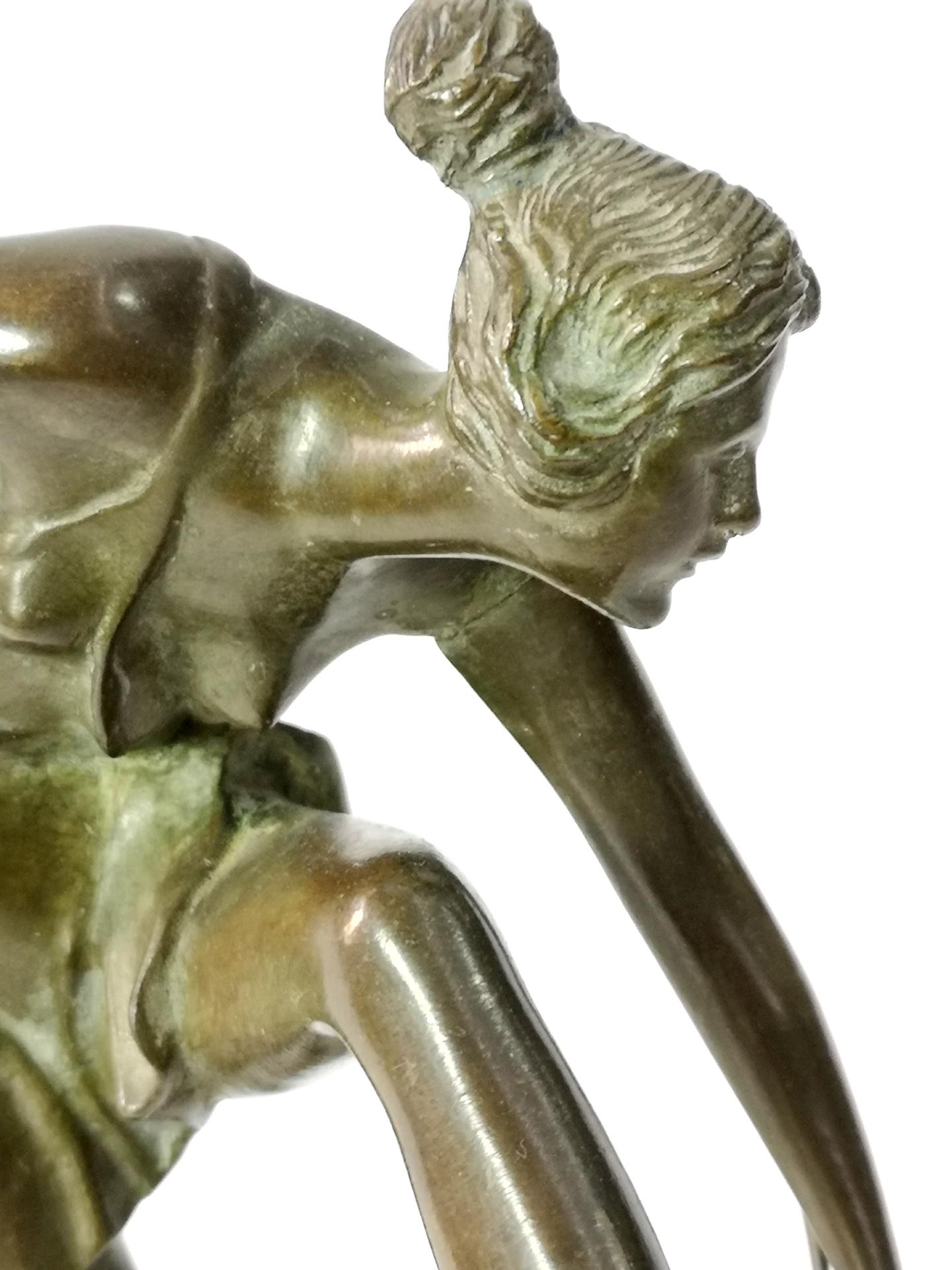 Art Deco Dancer with Hoop by Bruno Zach, Bronze on Marble Sculpture, ca 1925 6