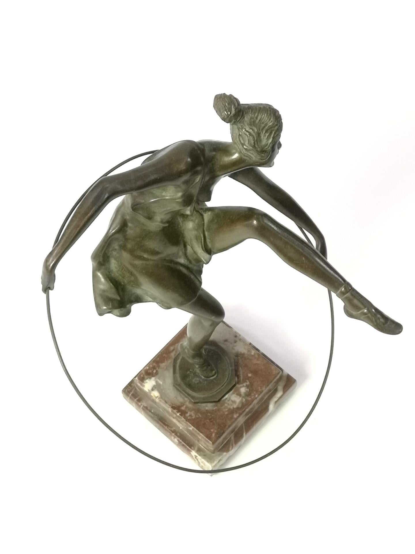 Art Deco Dancer with Hoop by Bruno Zach, Bronze on Marble Sculpture, ca 1925 8