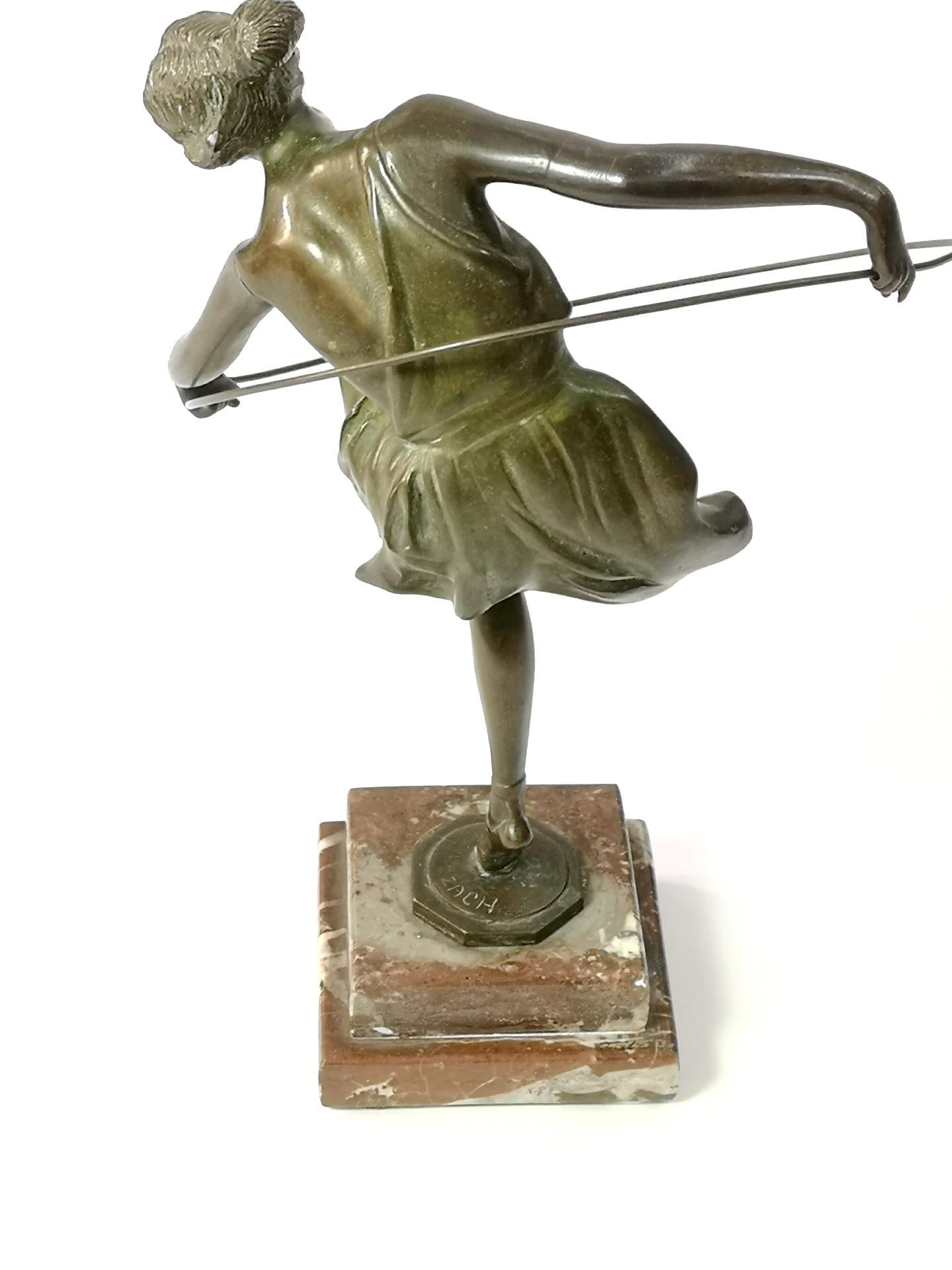 Art Deco Dancer with Hoop by Bruno Zach, Bronze on Marble Sculpture, ca 1925 3