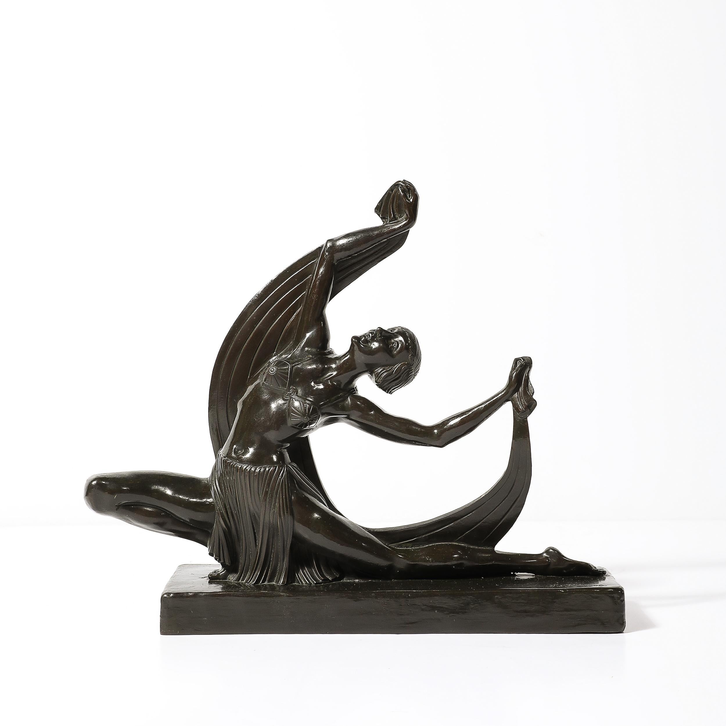 French Art Deco Dancing Flapper Sculpture in Bronze Signed Ferdinand Preiss