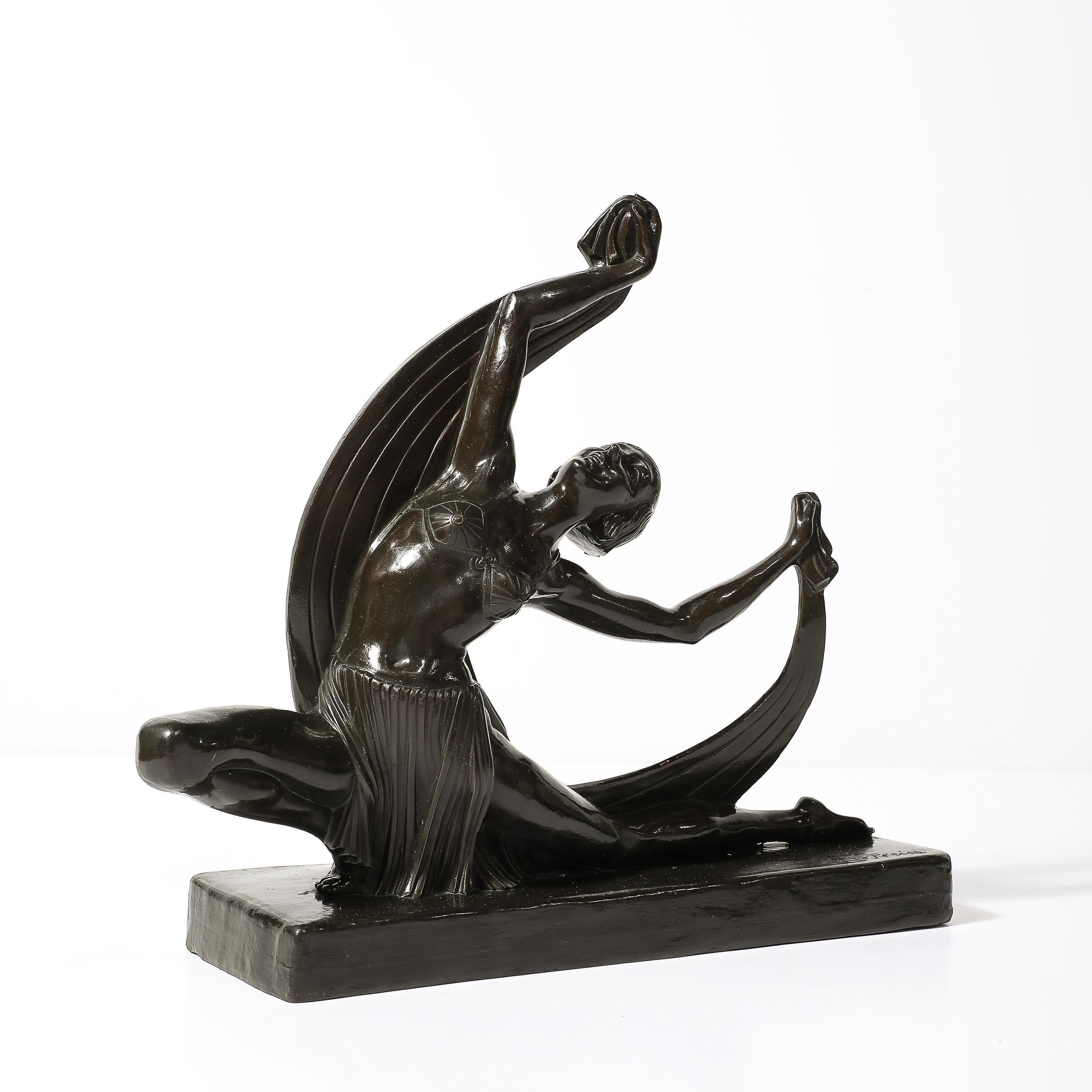 Art Deco Dancing Flapper Sculpture in Bronze Signed Ferdinand Preiss In Excellent Condition In New York, NY