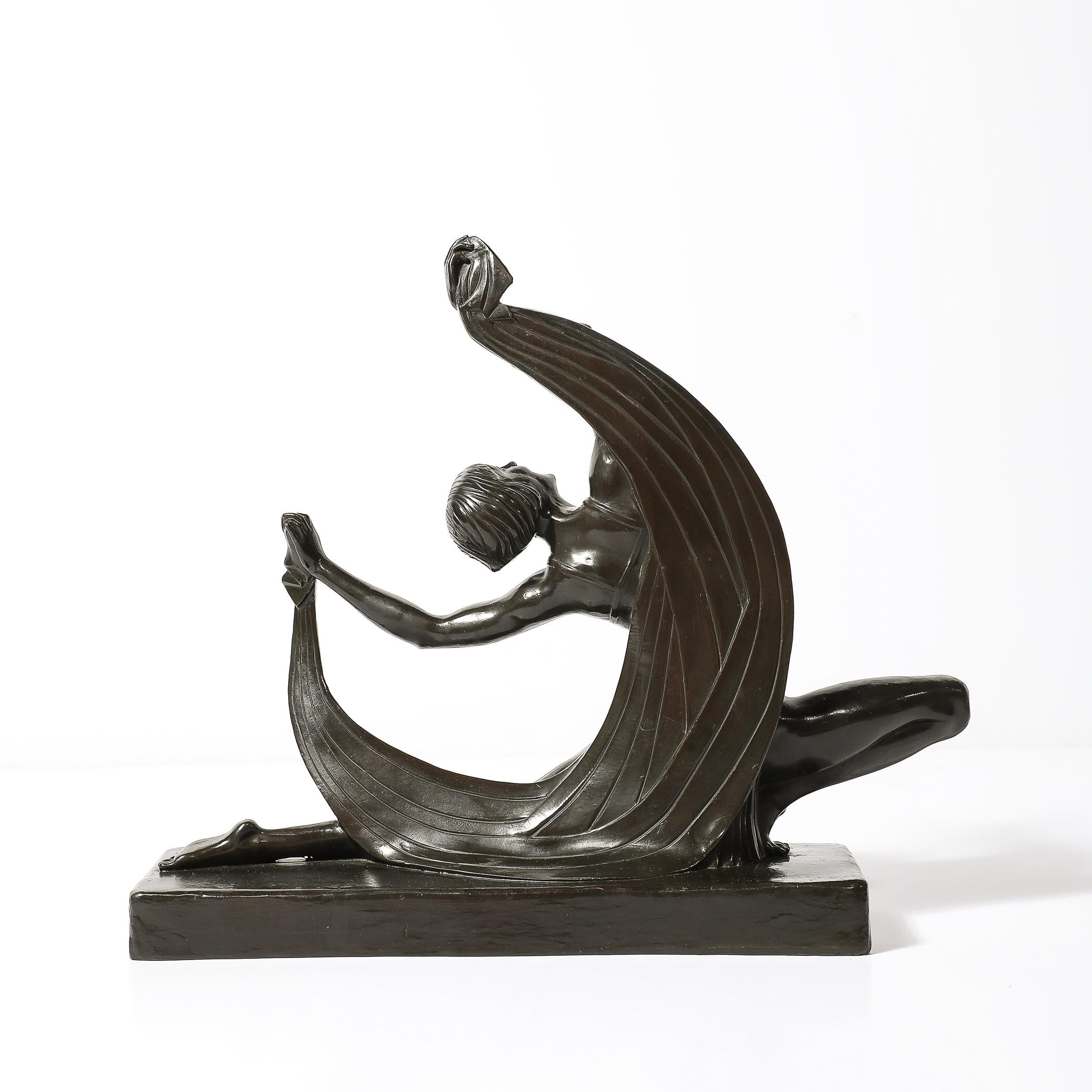 Art Deco Dancing Flapper Sculpture in Bronze Signed Ferdinand Preiss 1
