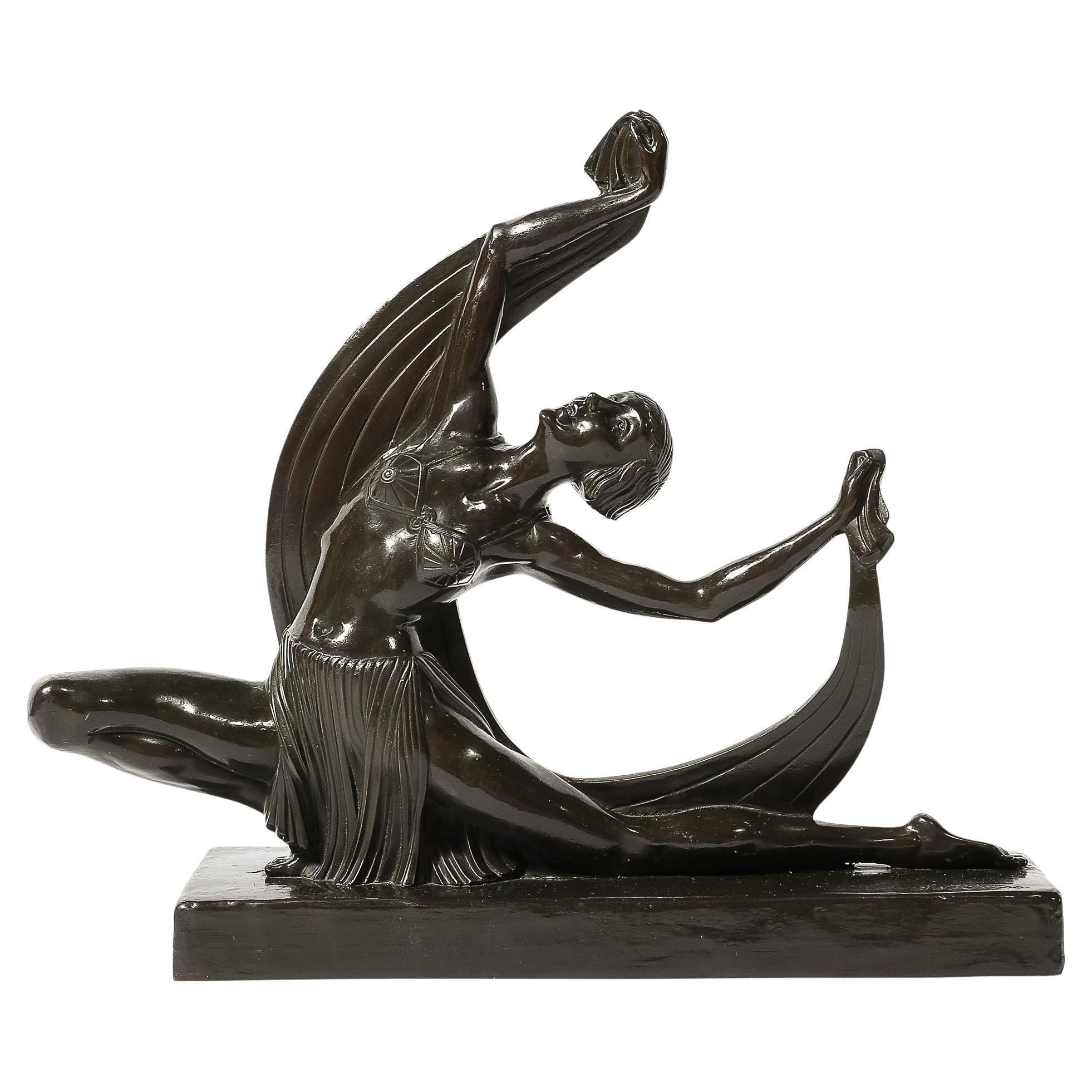 Art Deco Dancing Flapper Sculpture In Bronze Signed Ferdinand Preiss 