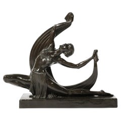 Art Deco Dancing Flapper Sculpture in Bronze Signed Ferdinand Preiss
