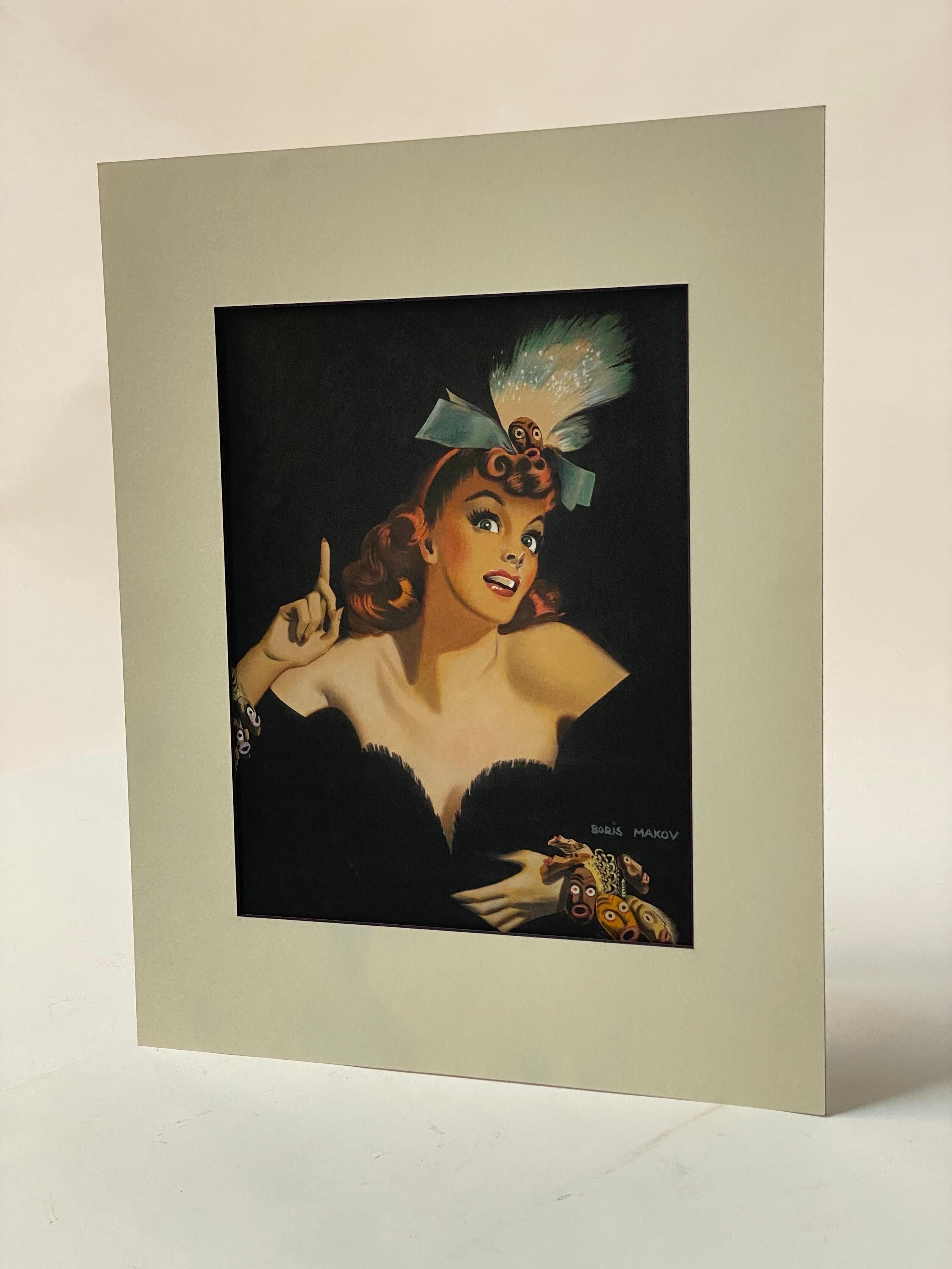 Hand-Painted Art Deco Dancing Pin Up Girl Illustration Boris Makov 1939