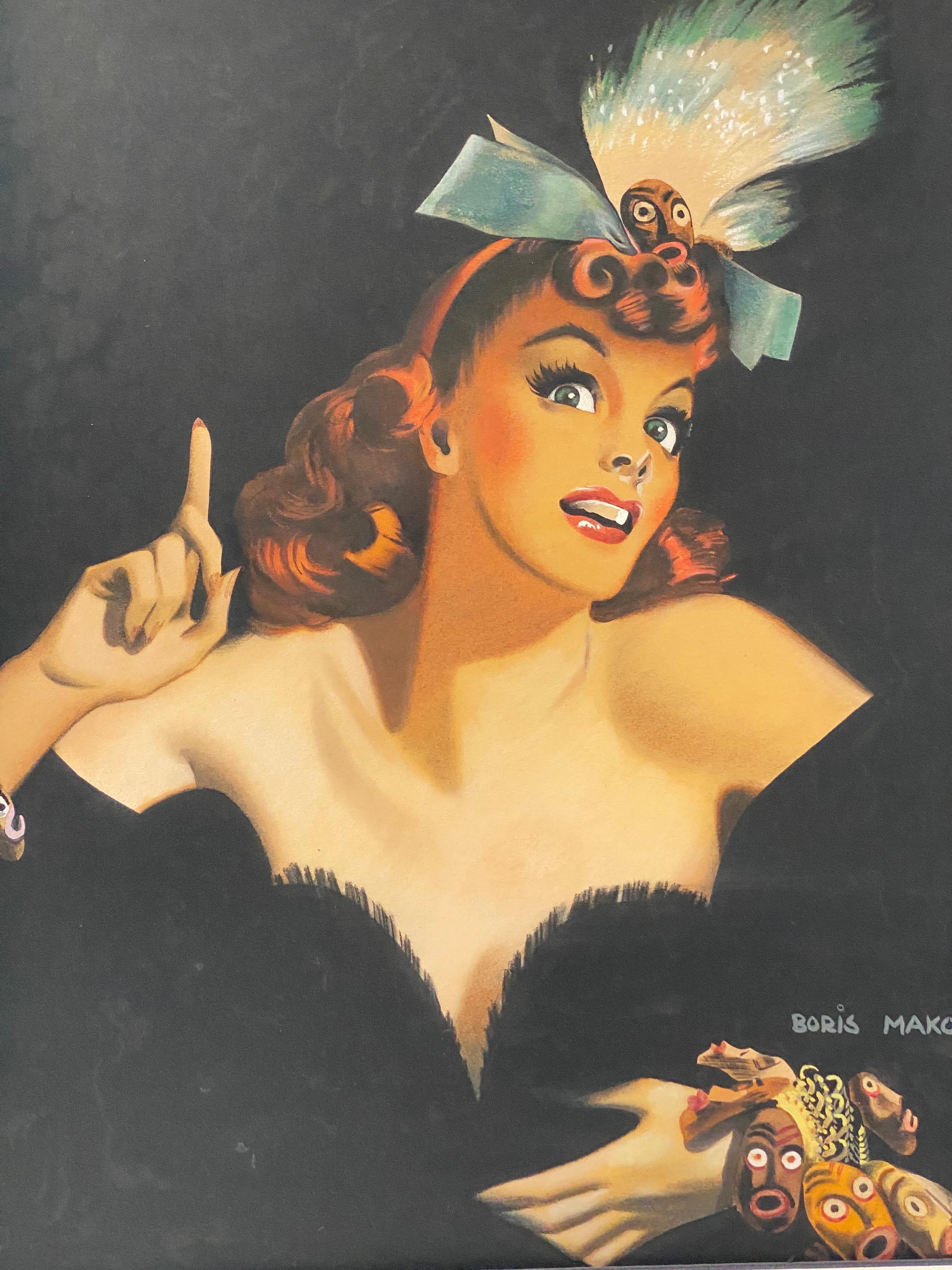 Art Deco Dancing Pin Up Girl Illustration Boris Makov 1939 In Good Condition In Garnerville, NY