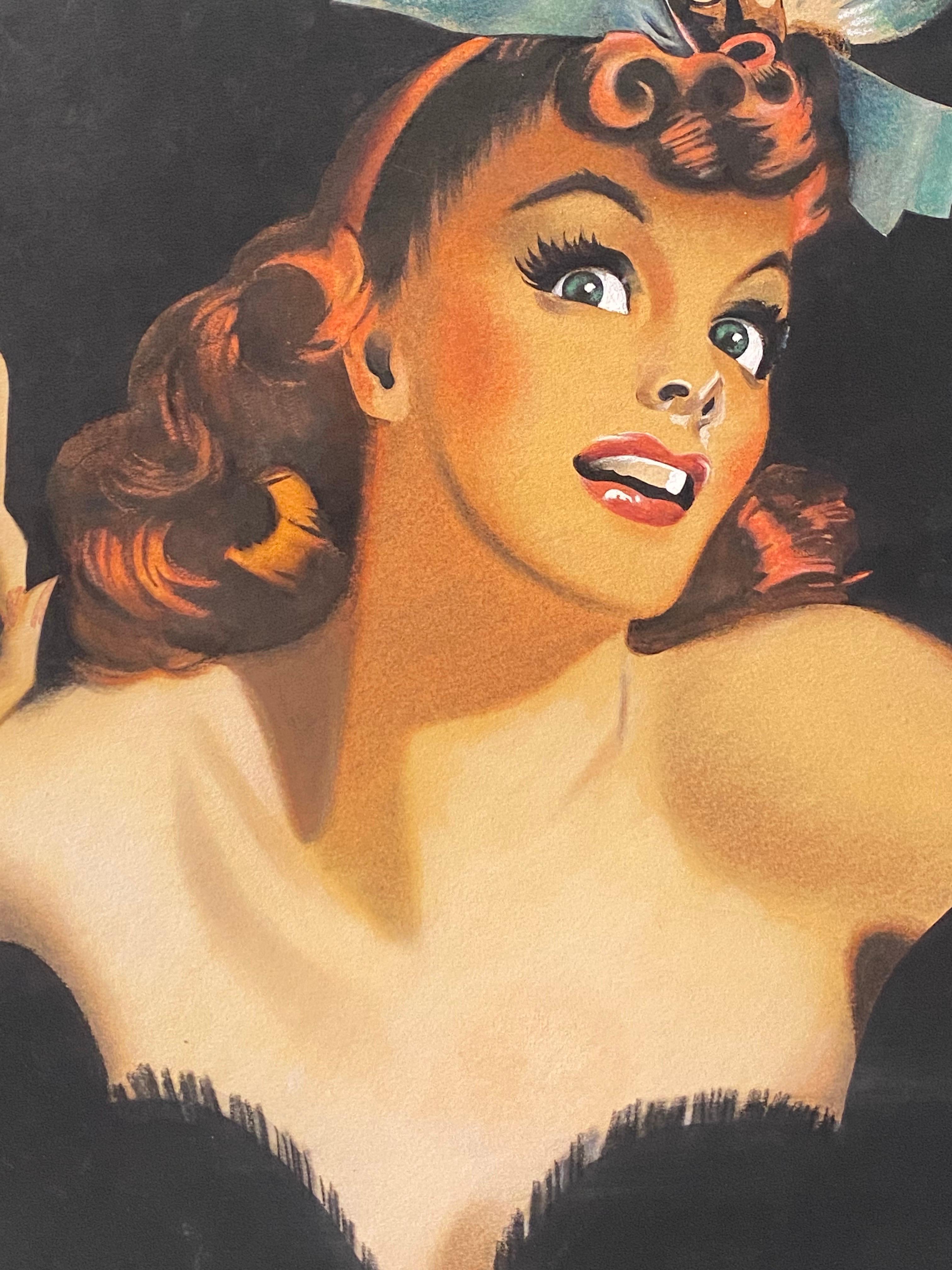 Mid-20th Century Art Deco Dancing Pin Up Girl Illustration Boris Makov 1939