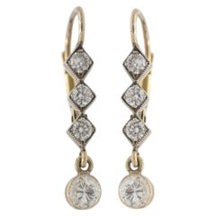 Art Deco Dangle 18k gold and silver Earrings with Diamonds 0.95 ct