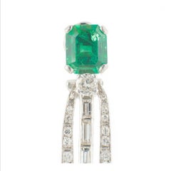 Art Deco Style Earrings 18 Karat Gold Emeralds and Round and Baguette Diamonds