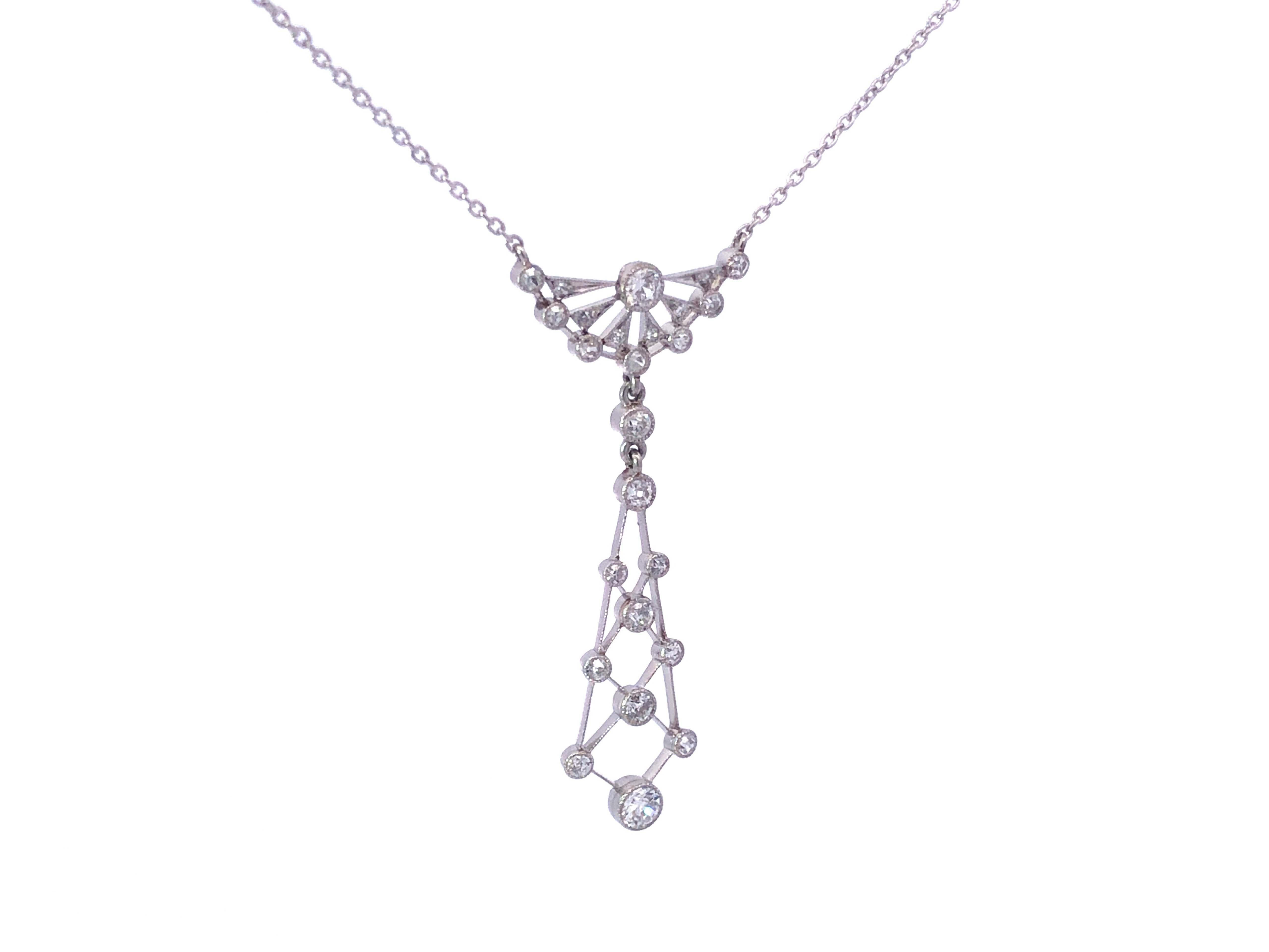 Round Cut Art Deco Dangly Diamond Necklace in Platinum For Sale