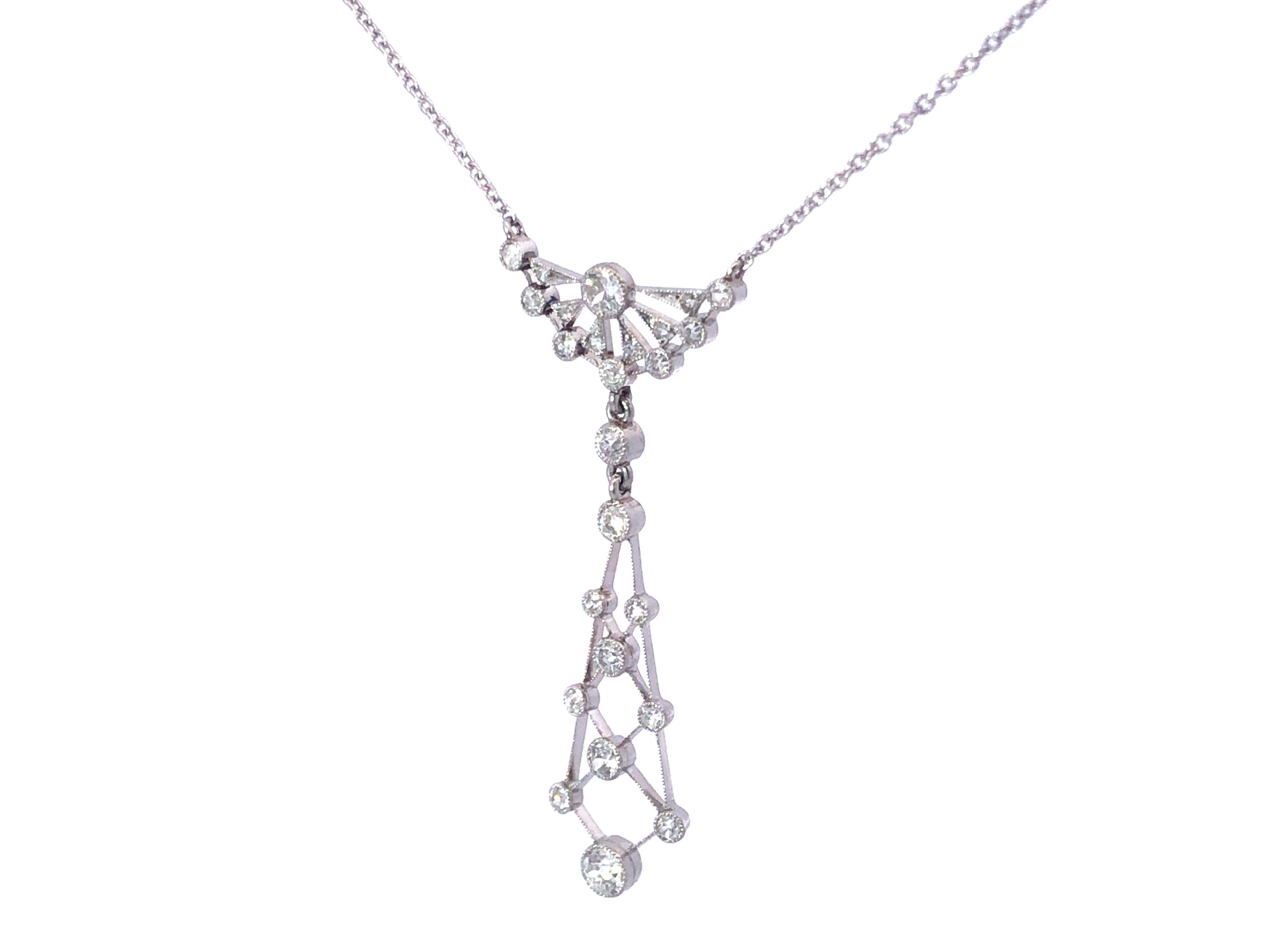 Art Deco Dangly Diamond Necklace in Platinum In Excellent Condition For Sale In Honolulu, HI