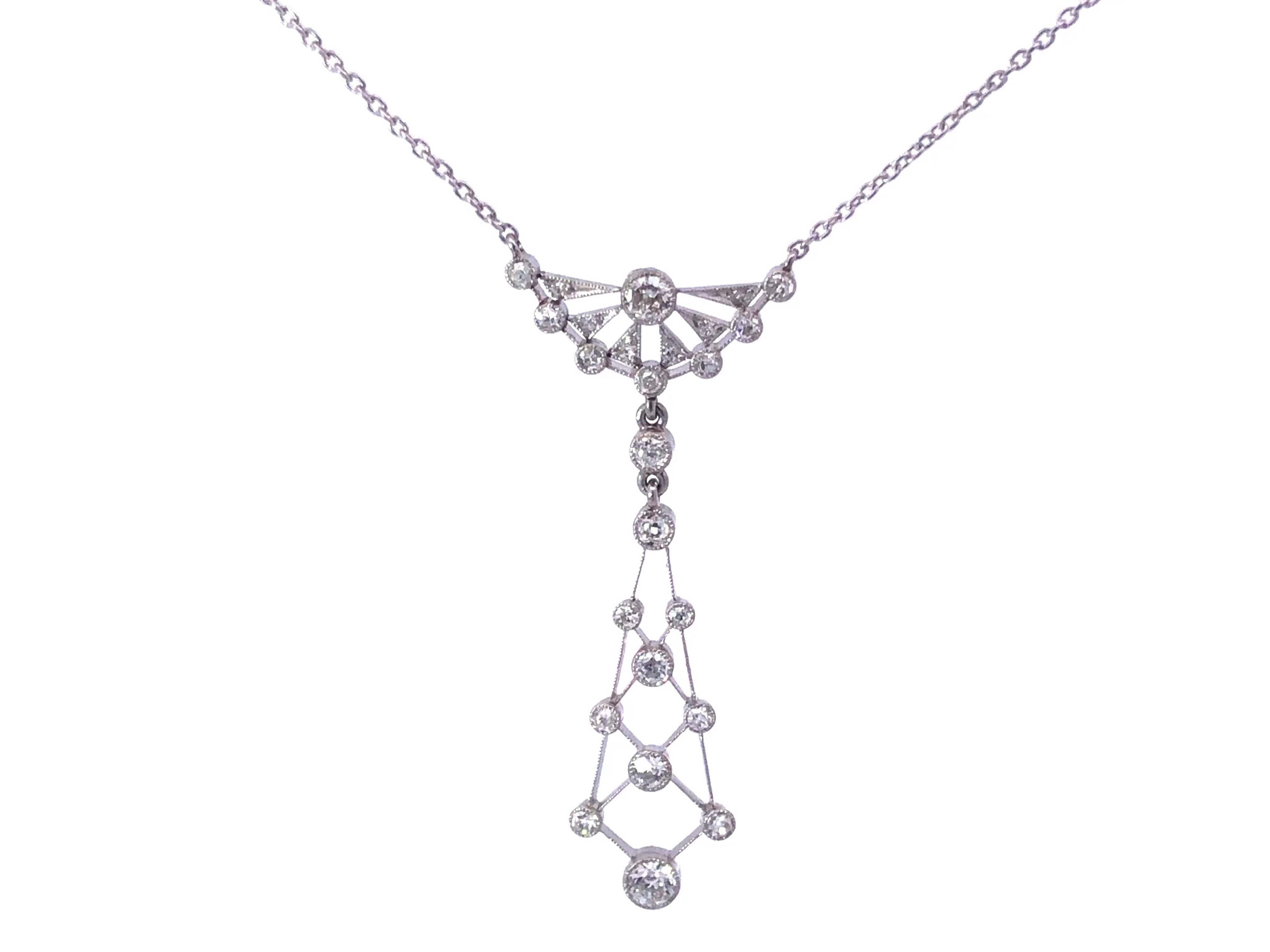 Art Deco Dangly Diamond Necklace in Platinum For Sale 2