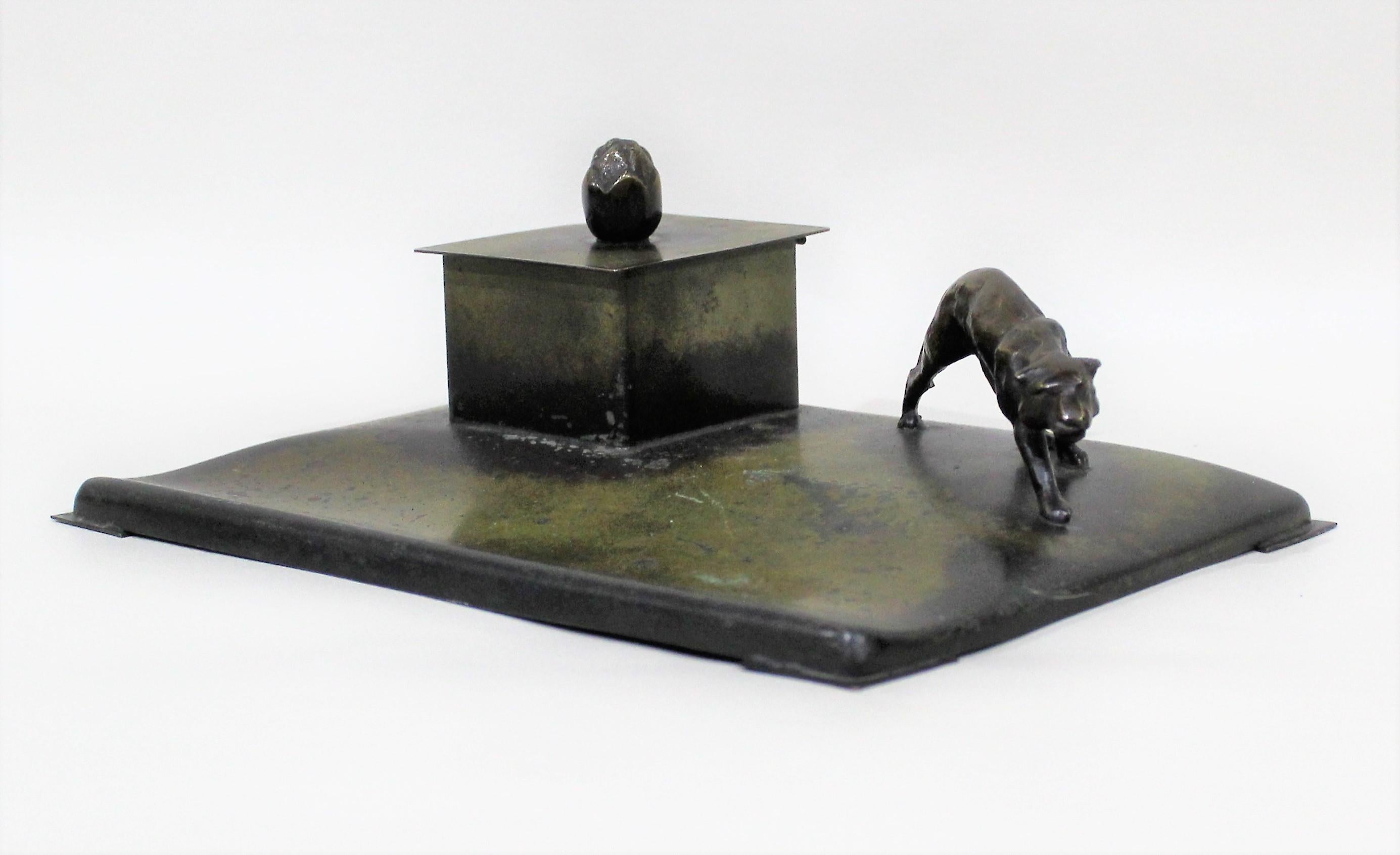 Art Deco Danish Bronze Leopard Inkwell by H.F. Ildfast In Good Condition In Hamilton, Ontario