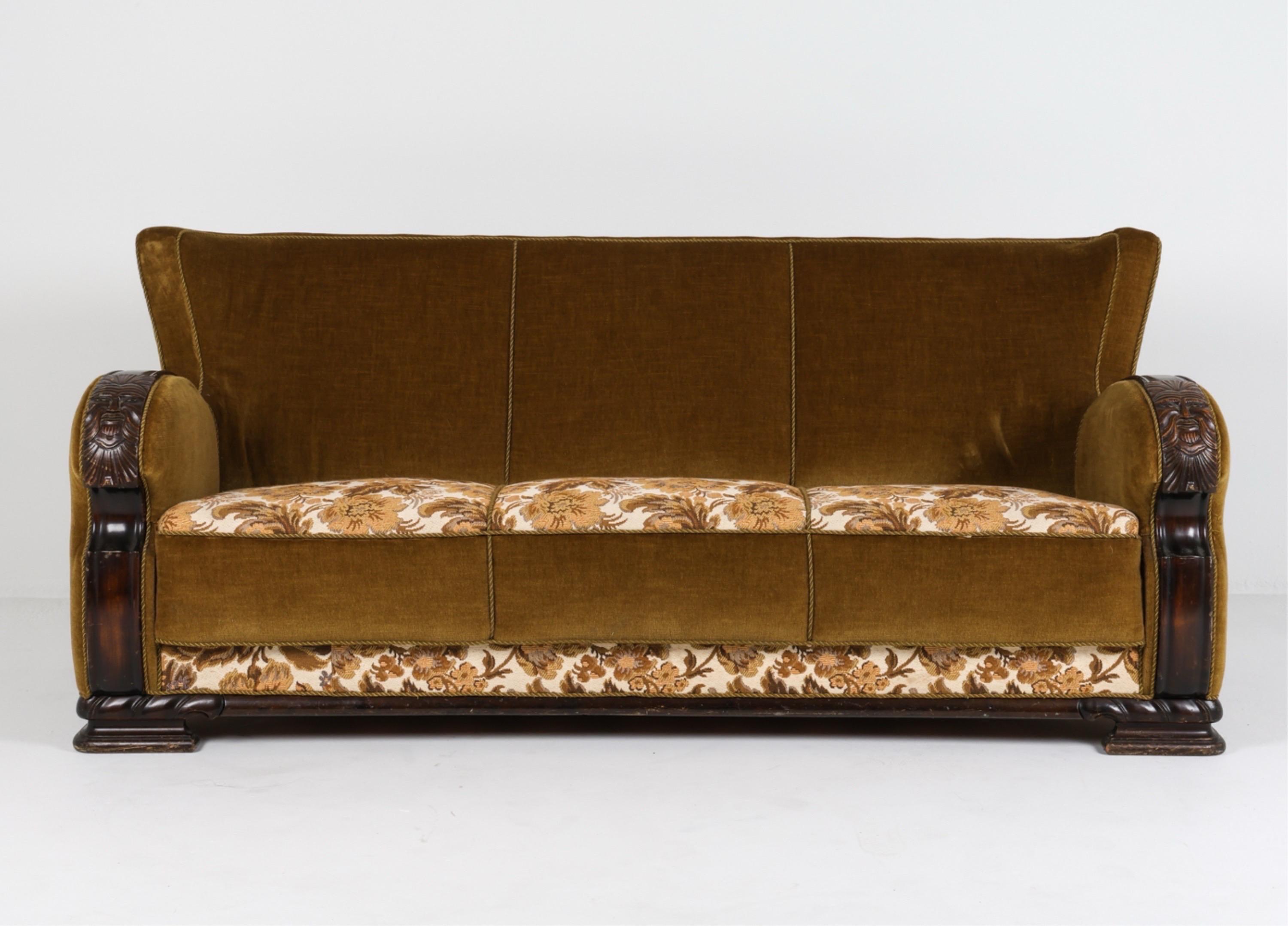 Sofá Sofá Art Decó Danés de Roble y Mohair Circa 1940 Sofá Art Decó en venta 8