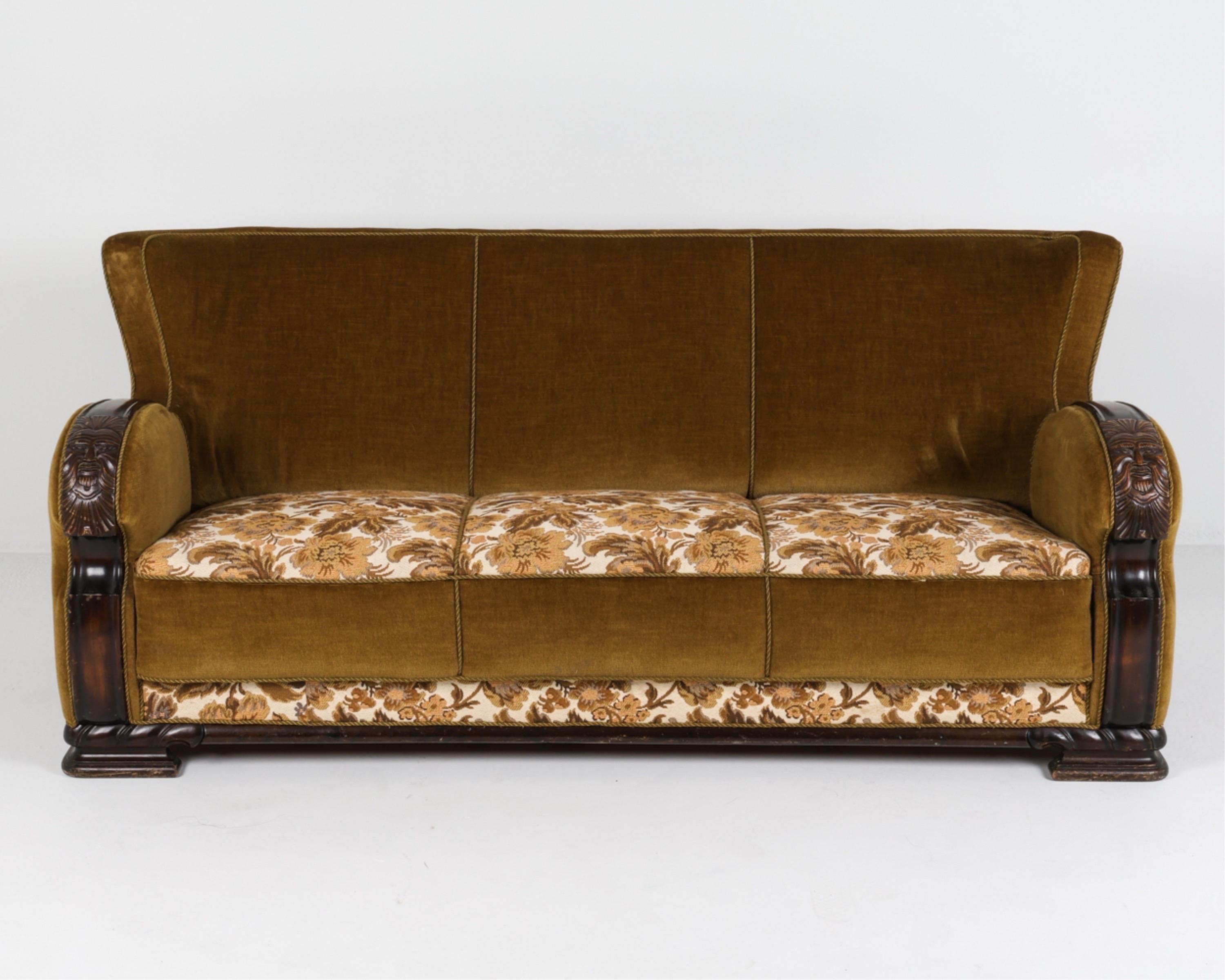 Sofá Sofá Art Decó Danés de Roble y Mohair Circa 1940 Sofá Art Decó en venta 14