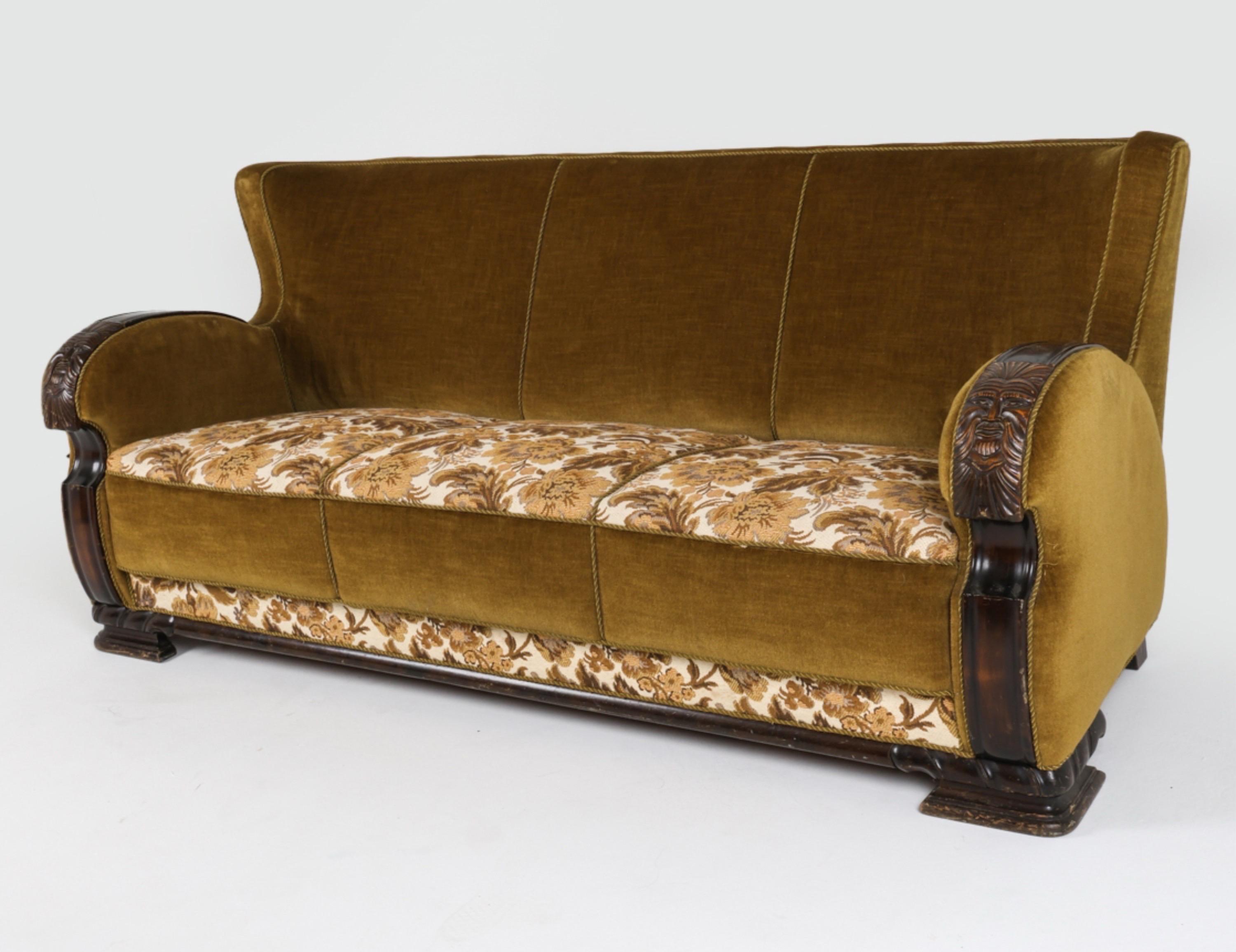 Sofá Sofá Art Decó Danés de Roble y Mohair Circa 1940 Sofá Art Decó en venta 5