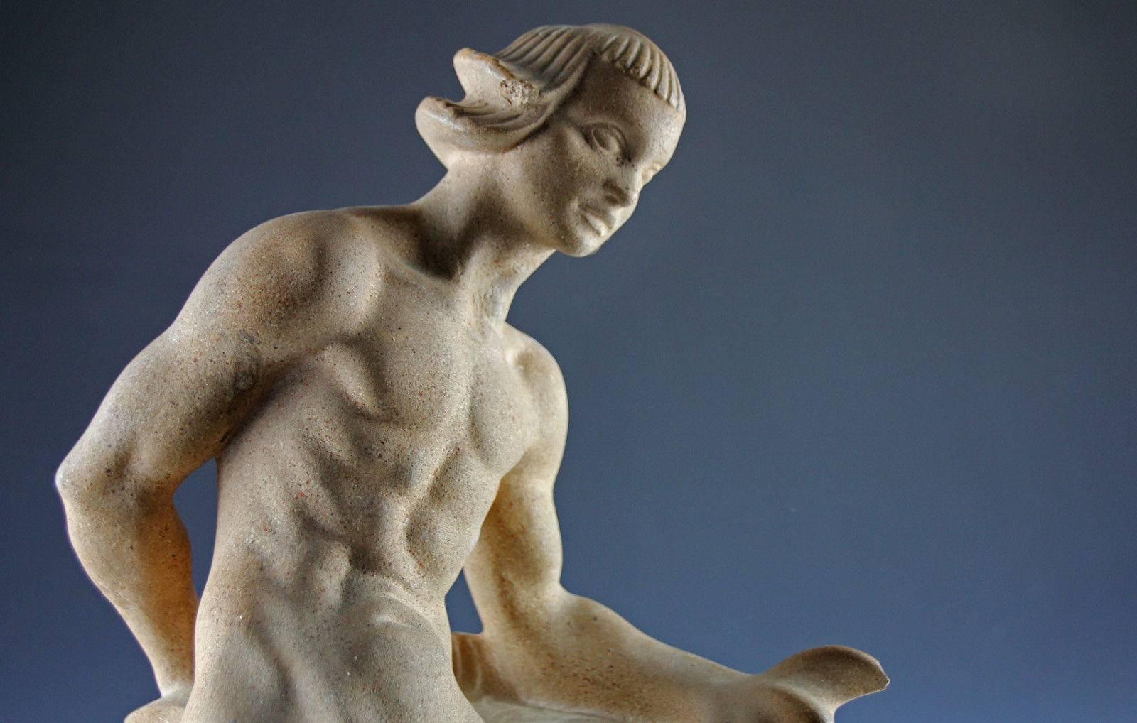 Art Deco Danish Sandstone Ceramic Sculpture of a Merman by Just Andersen 1