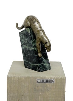 Art Deco Dark Bronze Sneaking Panther Sculpture
