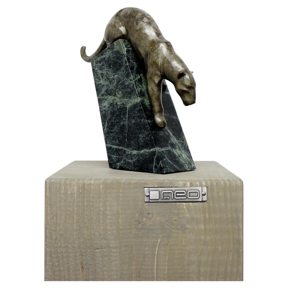 Art Deco Dark Bronze Sneaking Panther Sculpture