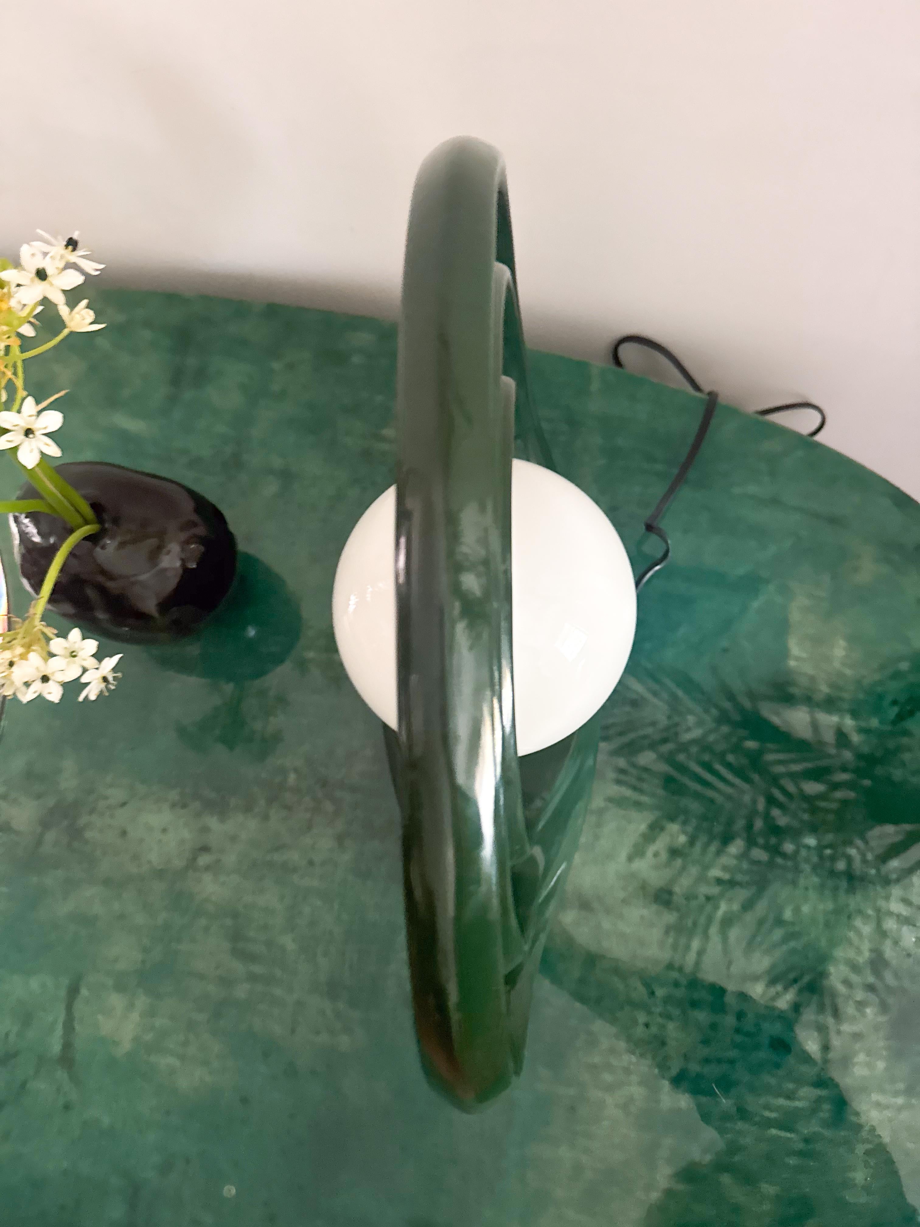 Art Deco Dark Green Ceramic Halo Table Lamp with Globe Shade 1980s For Sale 2
