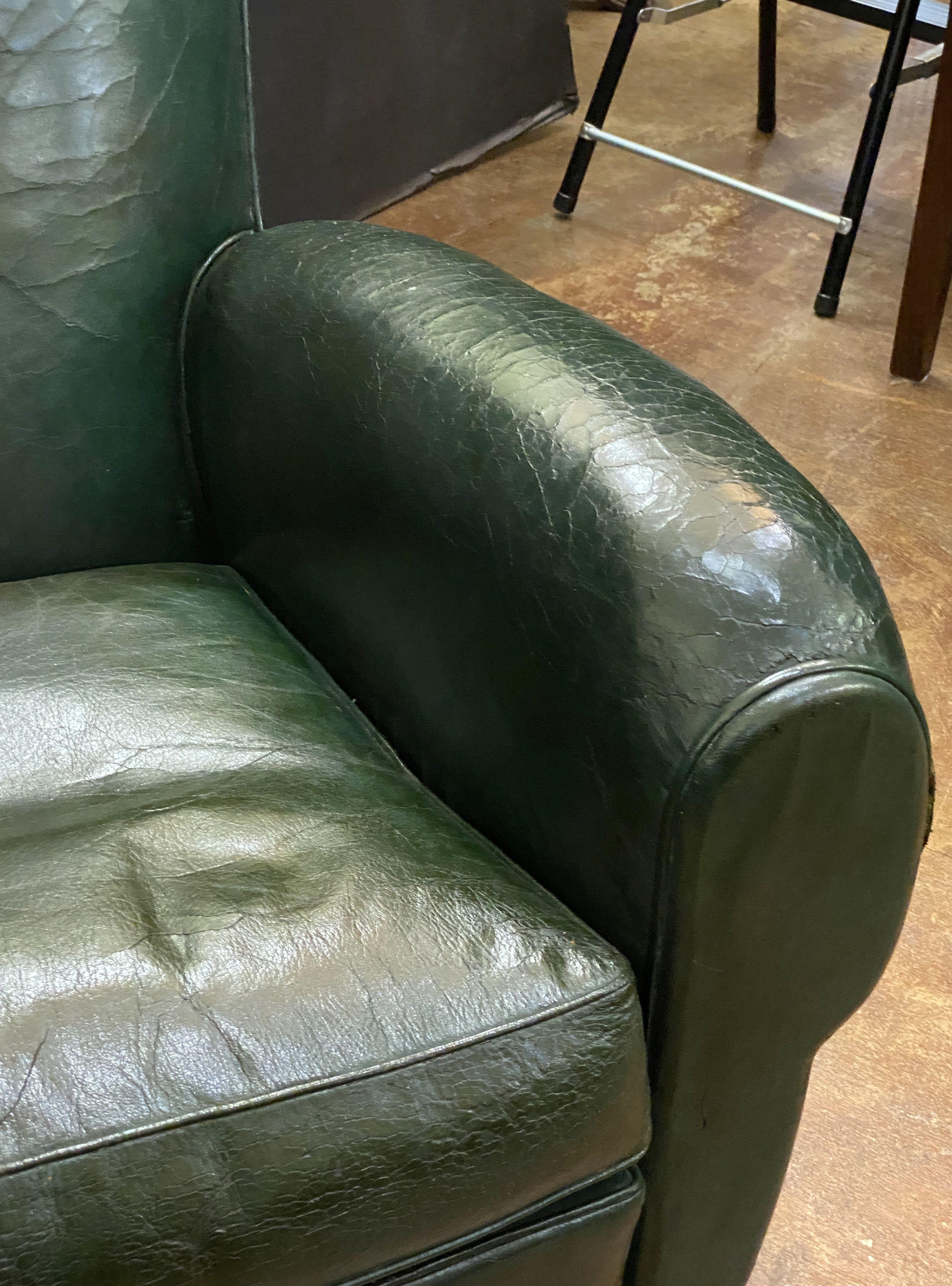 Art Deco Dark Green Leather Club or Lounge Chairs from France - Two Available For Sale 4