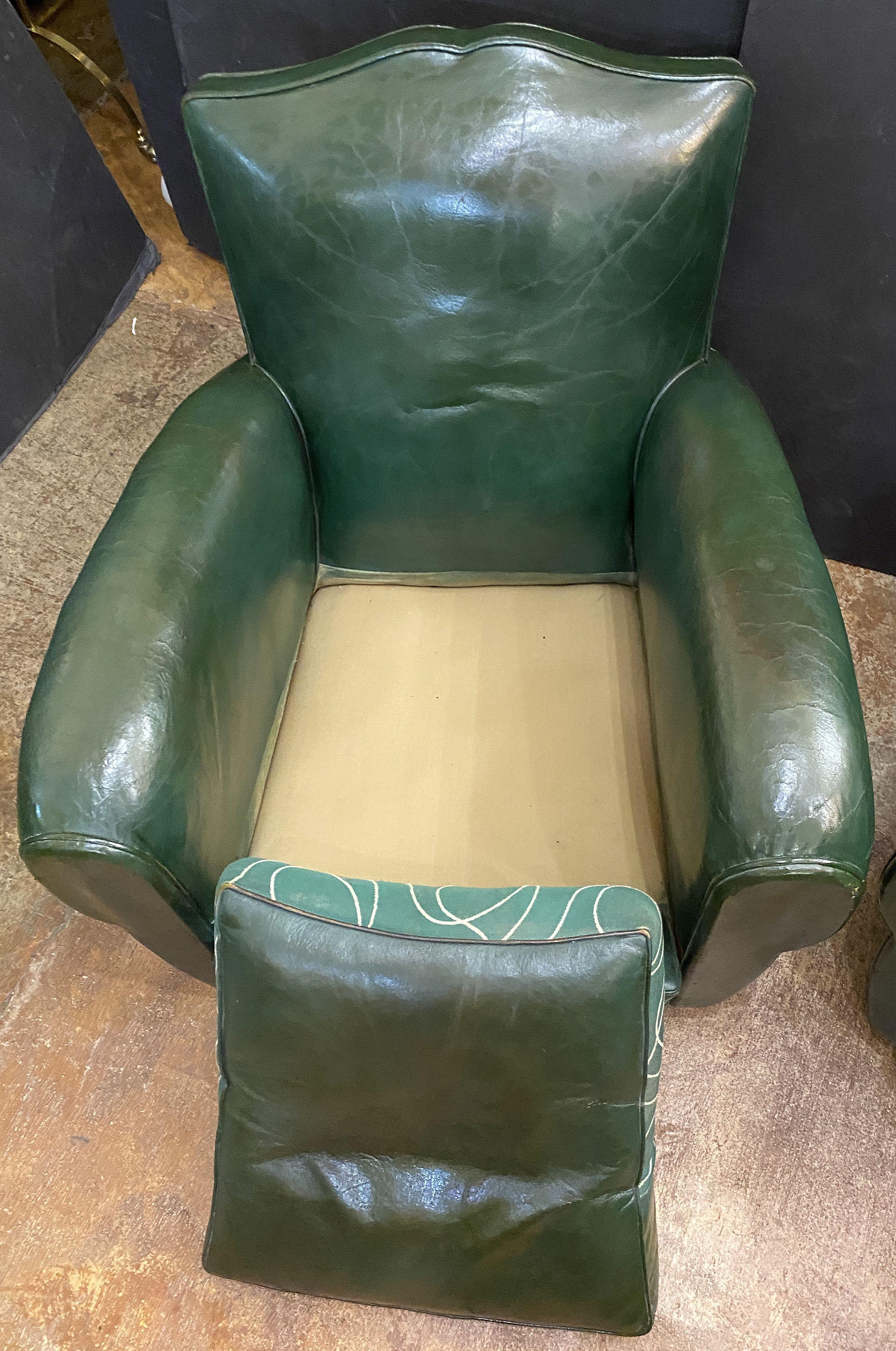 Art Deco Dark Green Leather Club or Lounge Chairs from France - Two Available For Sale 10