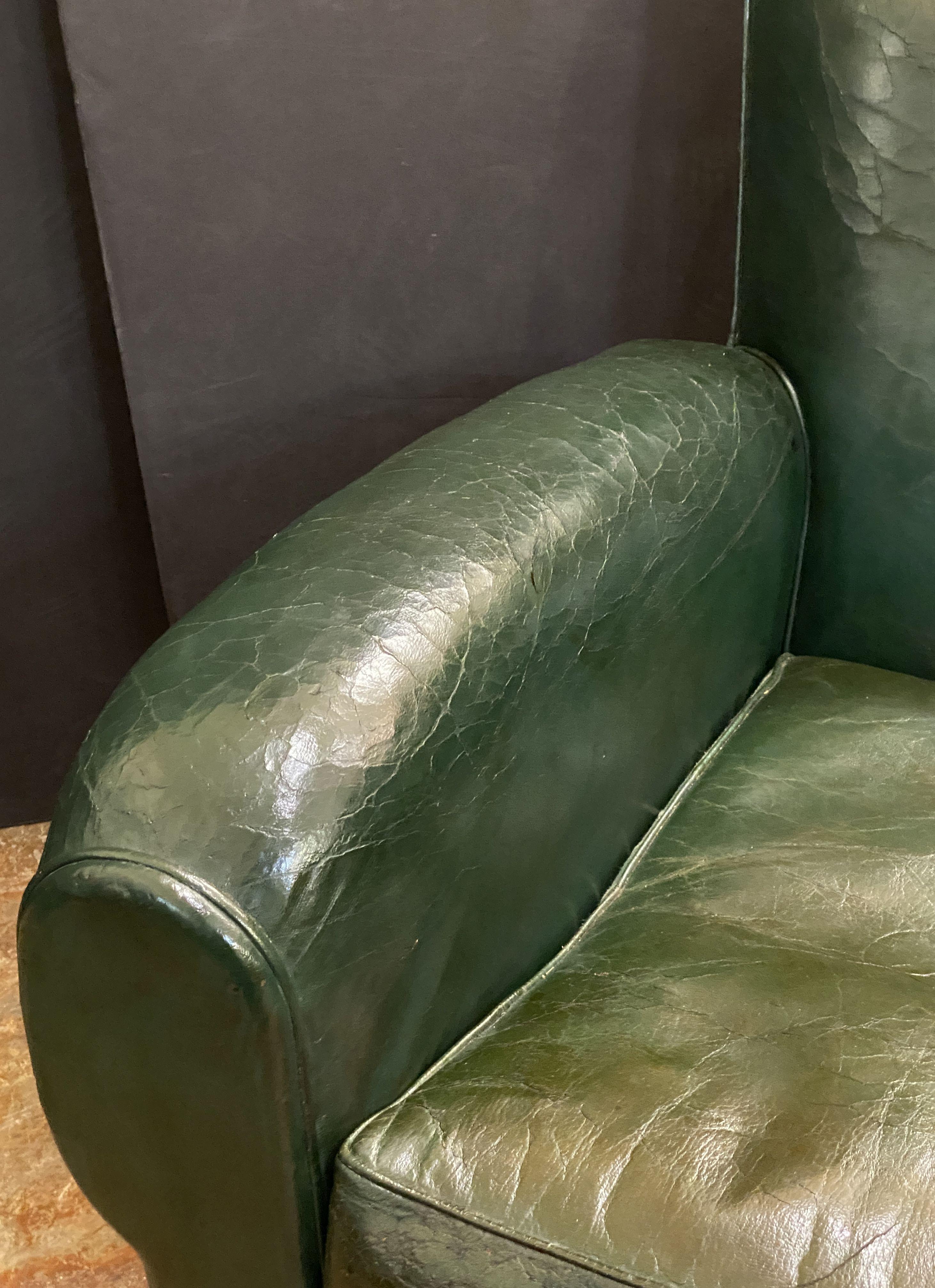 Art Deco Dark Green Leather Club or Lounge Chairs from France - Two Available For Sale 2
