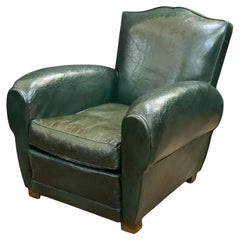 Sillones Art Déco Club o Lounge de cuero verde oscuro procedentes de Francia - Dos disponibles