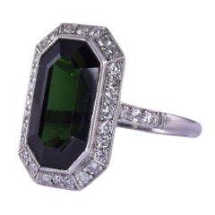 Art Deco Dark Green Tourmaline Platinum Ring