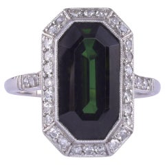 Vintage Art Deco Dark Green Tourmaline Platinum Ring