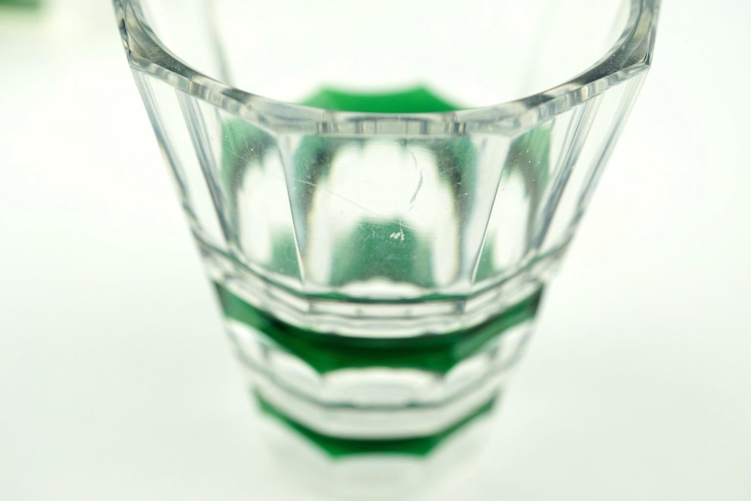 Art Deco Dark Green Val Saint Lambert Muscadet Service Decanter and Glasses (Geschliffenes Glas) im Angebot
