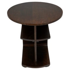 Art Deco Dark Wooden Round Side Table With Shelves